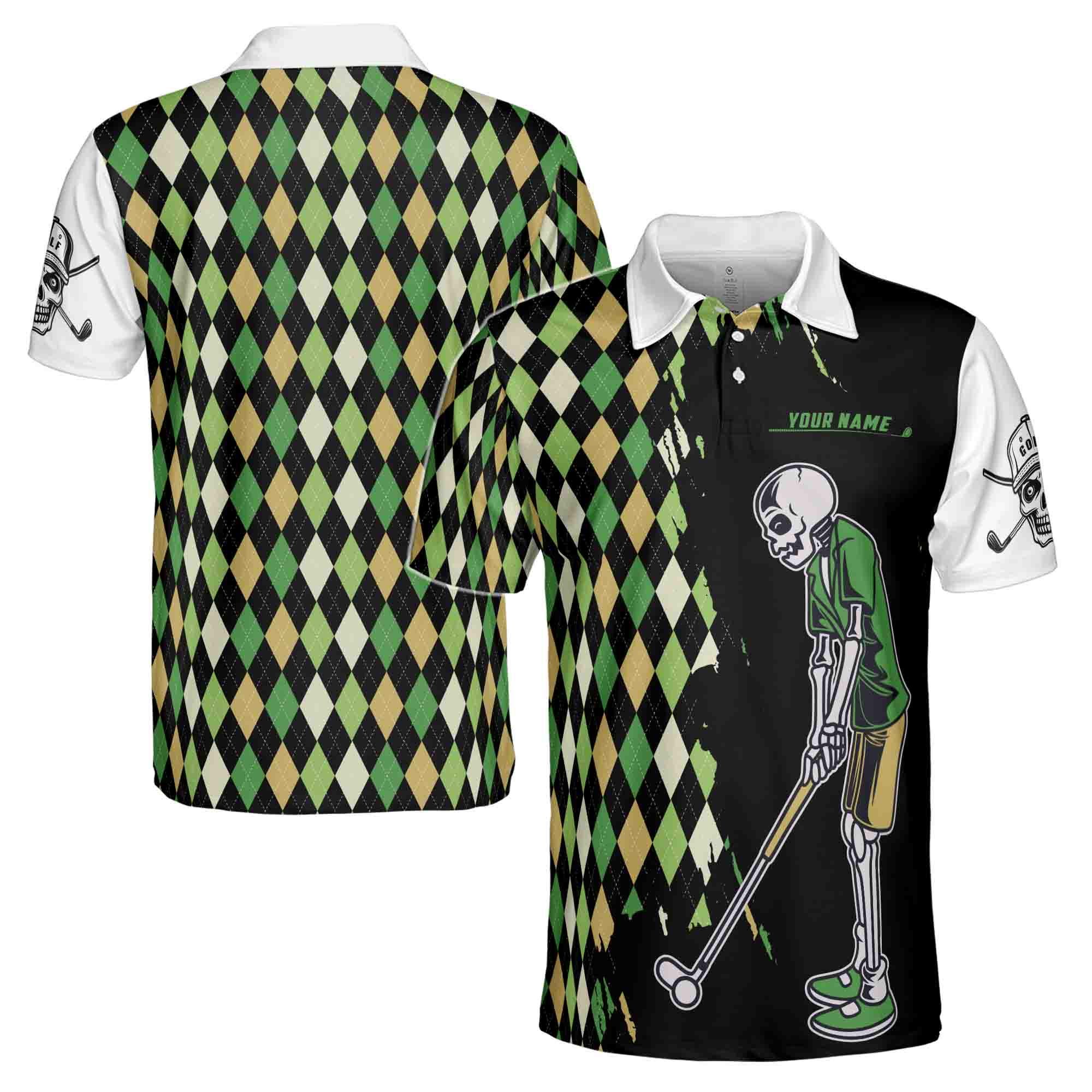 Alternative view of Personalized Name Funny Golf Zombie Argile Men's Polo Shirt