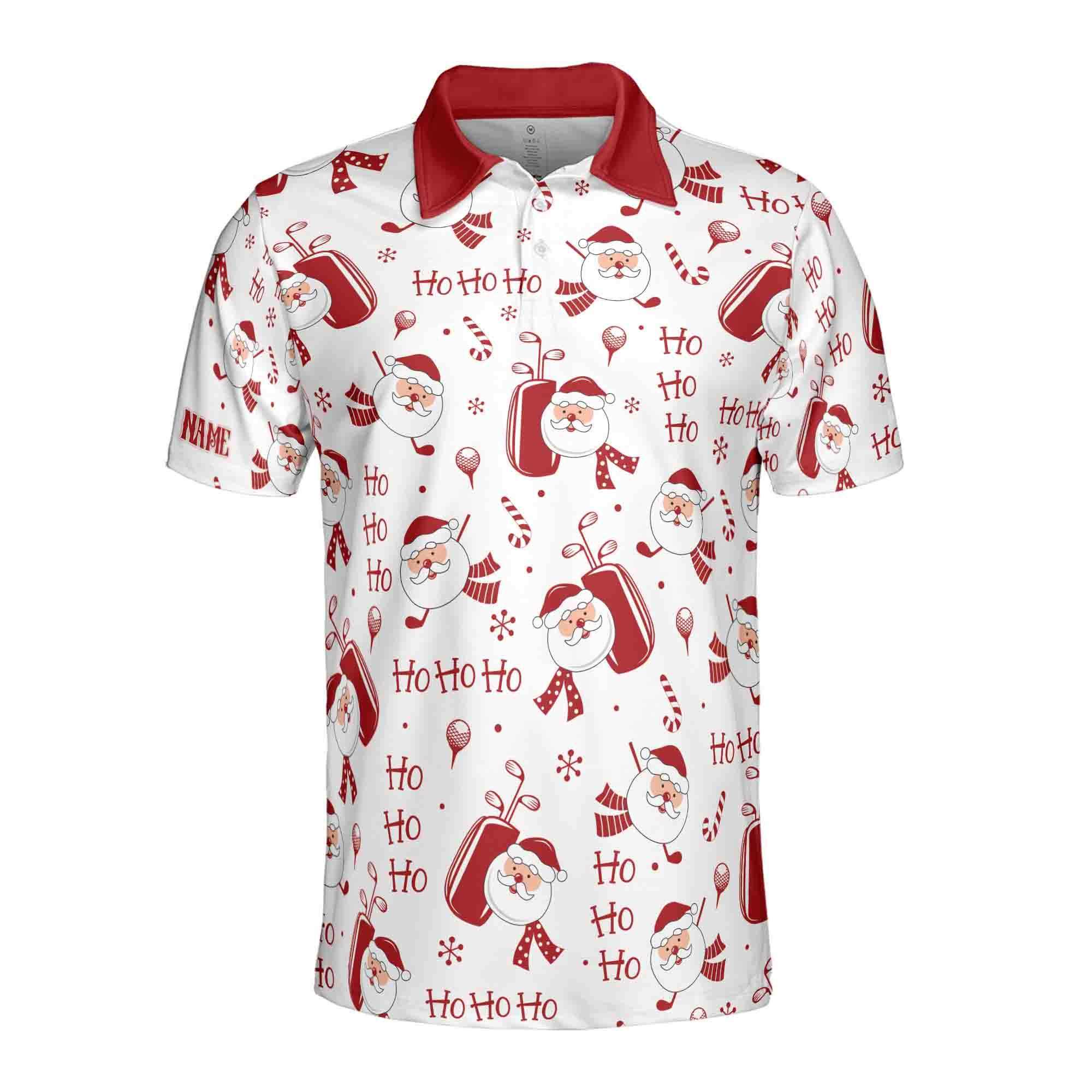 Alternative view of Personalized Name Funny Santa Golf Men's Polo Shirt, Christmas Gift for Golf Lover