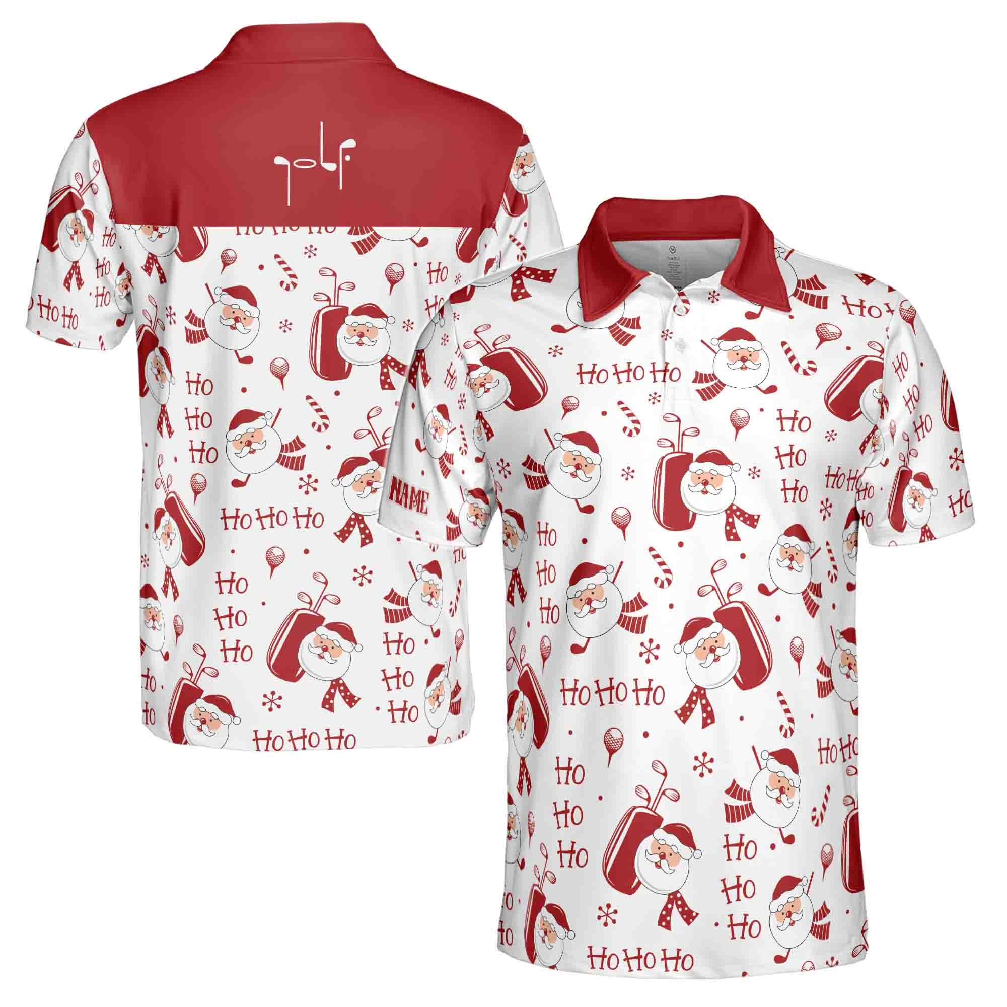 Personalized Name Funny Santa Golf Men's Polo Shirt, Christmas Gift for Golf Lover