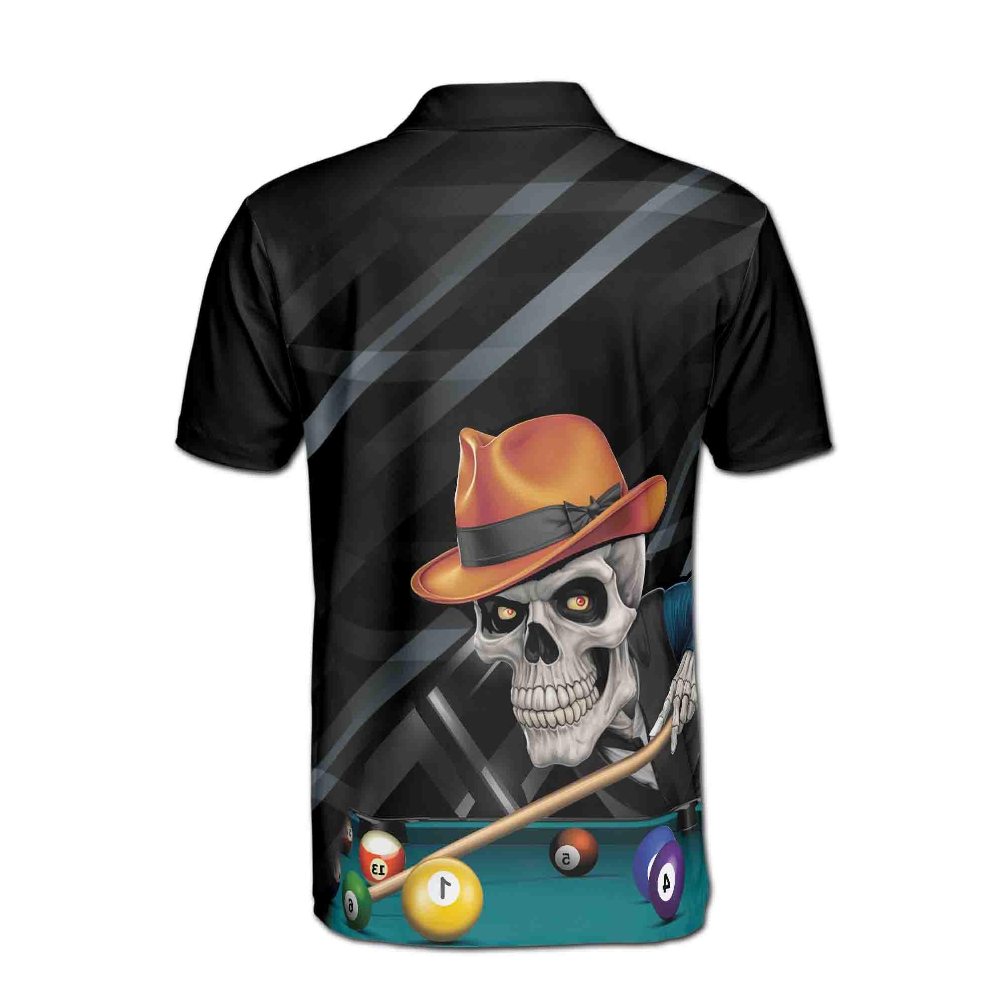 Personalized Name Gentleman Skeleton Play Billiards Men's Polo Shirt - Image 3