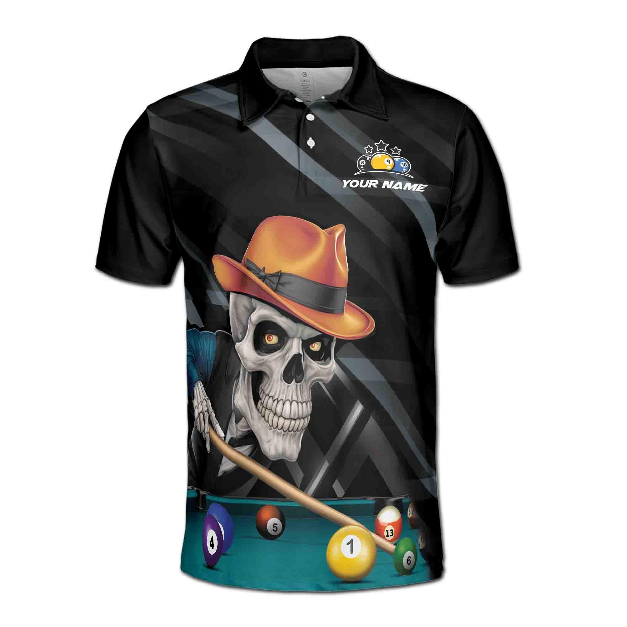 Alternative view of Personalized Name Gentleman Skeleton Play Billiards Men's Polo Shirt