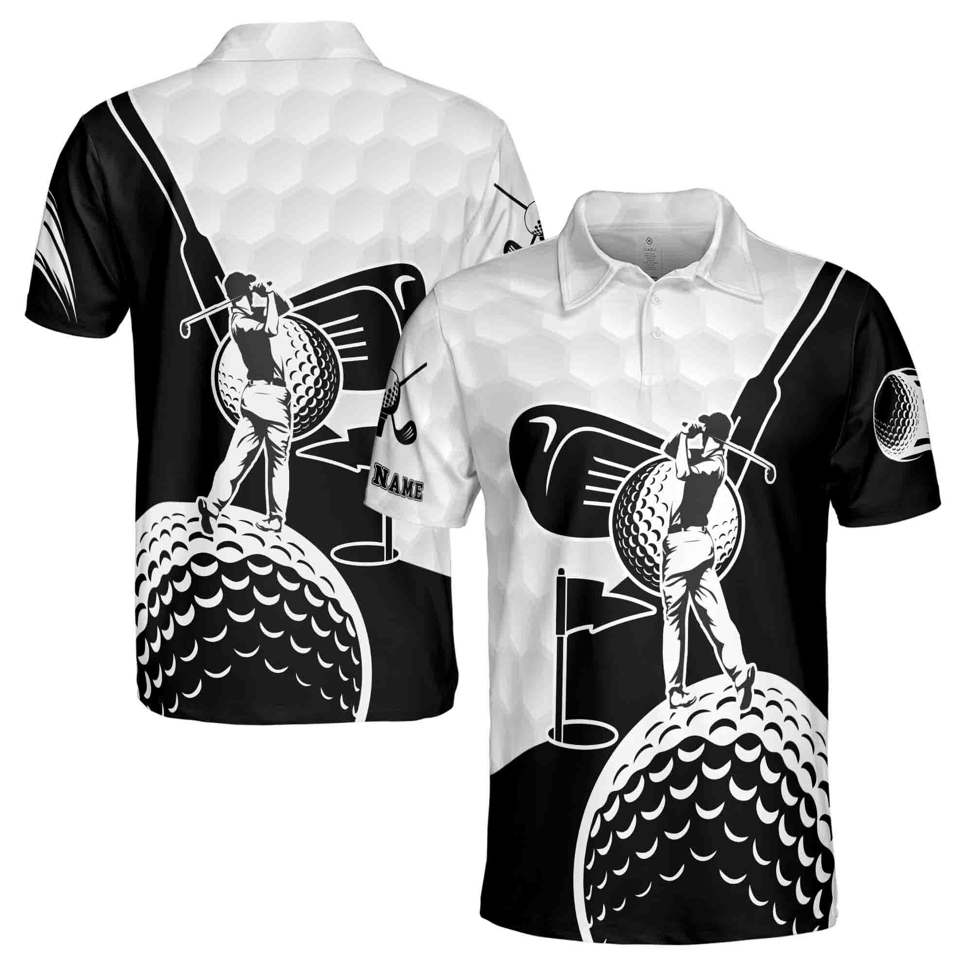 Personalized Name Golf 3D Men's Polo Shirt: Silhouette Golfer Apparel