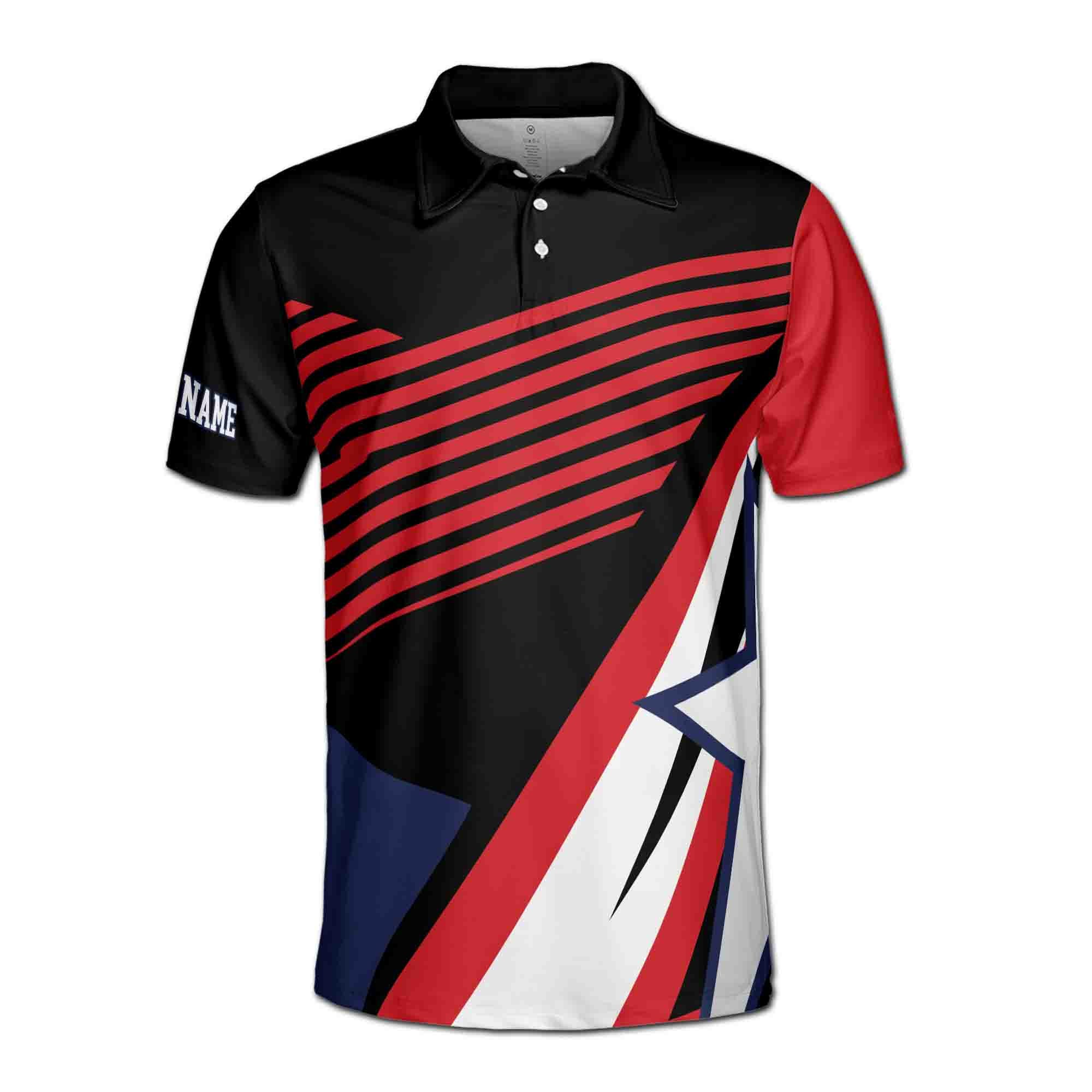 Alternative view of Personalized Name Golf American Flag Gift for Golfer Men's Polo ShirtL