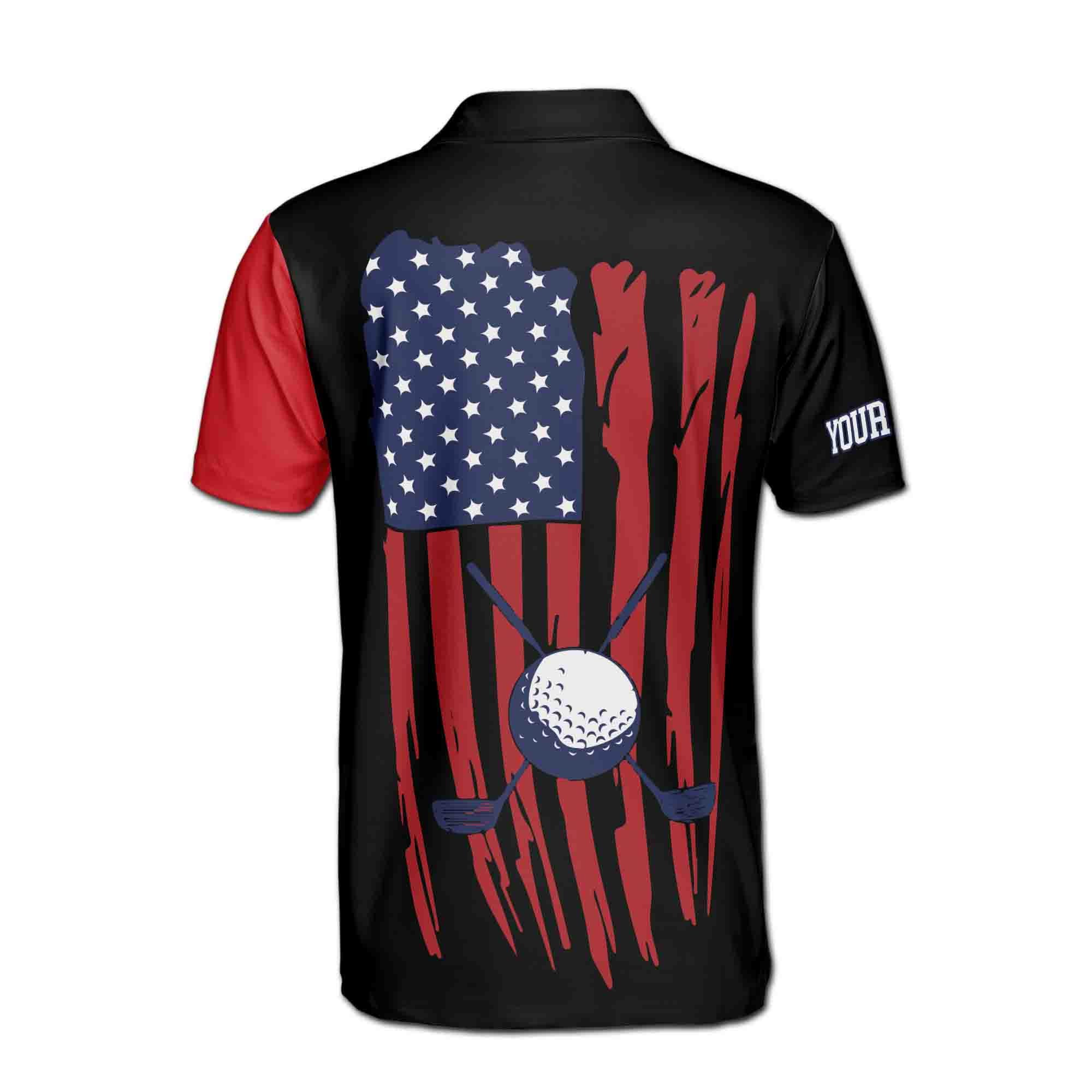 Personalized Name Golf American Flag Gift for Golfer Men's Polo ShirtL - Image 3