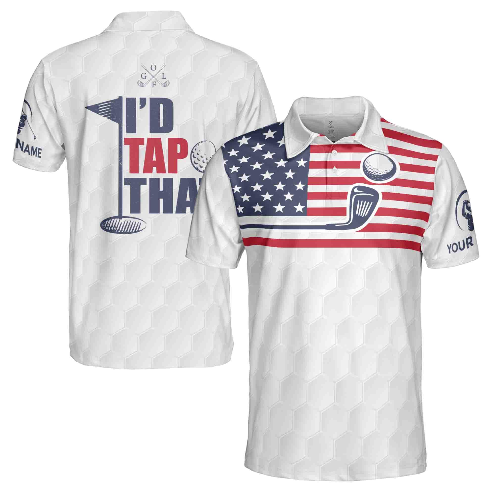 Personalized Name Golf American Flag Men's Polo Shirt