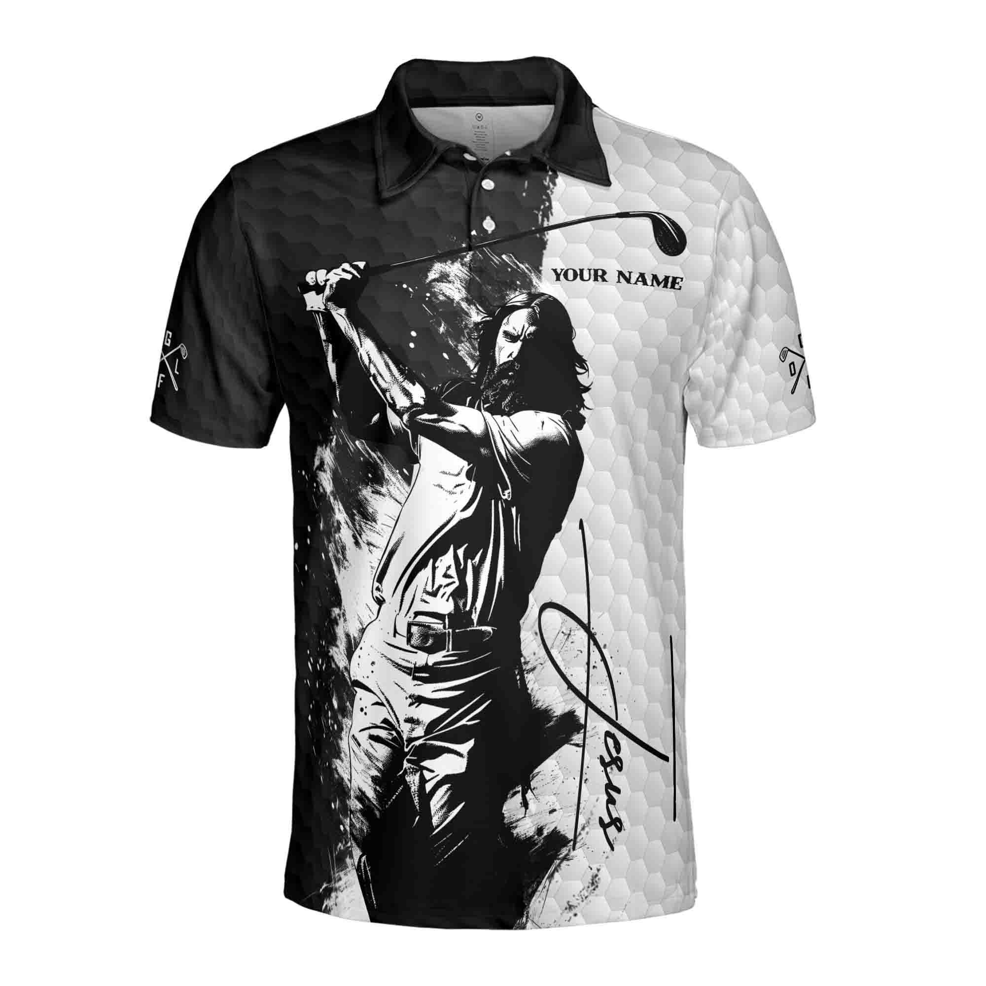 Alternative view of Personalized Name Golf Men's Polo Shirt: Jesus Is My Savior Design