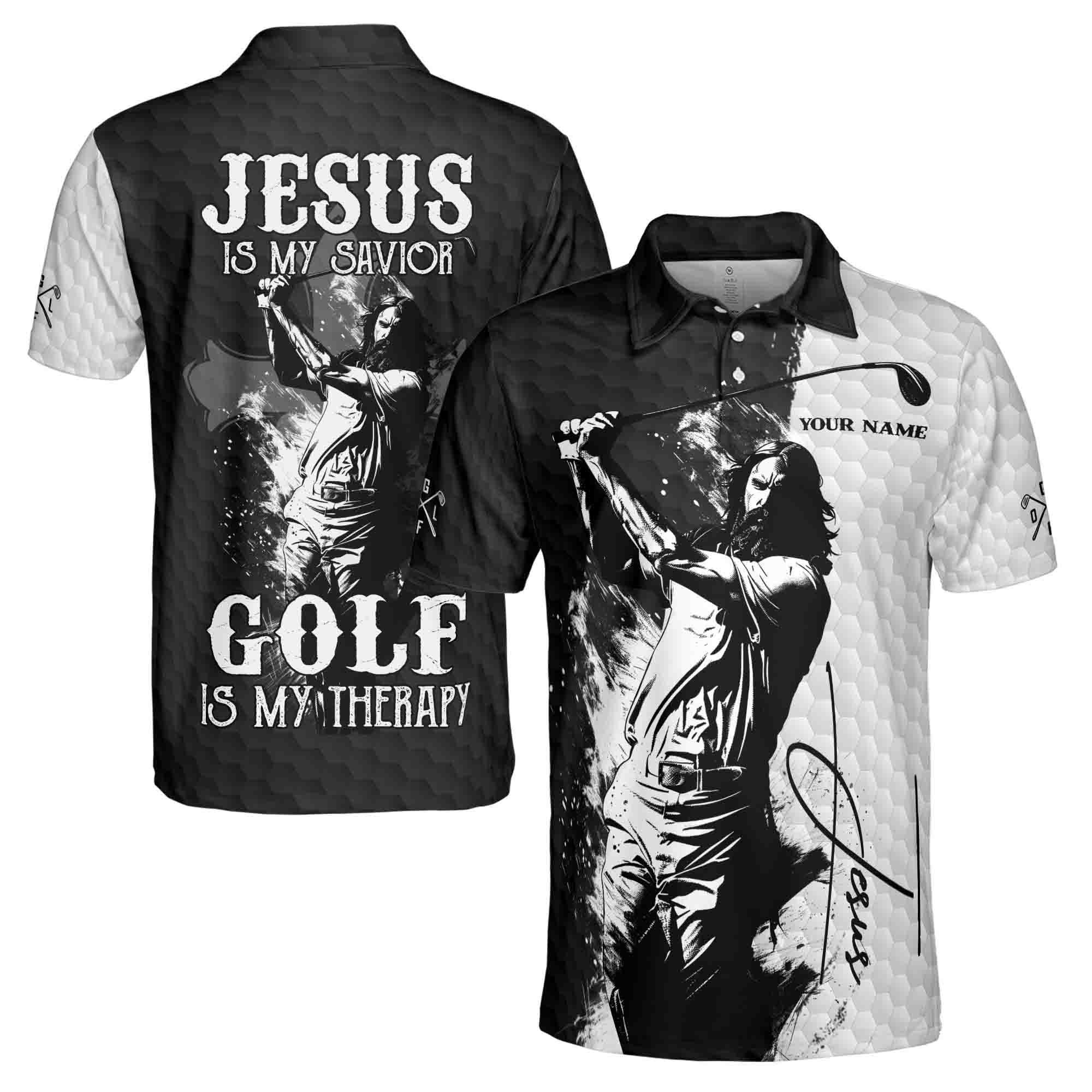 Personalized Name Golf Men's Polo Shirt: Jesus Is My Savior Design