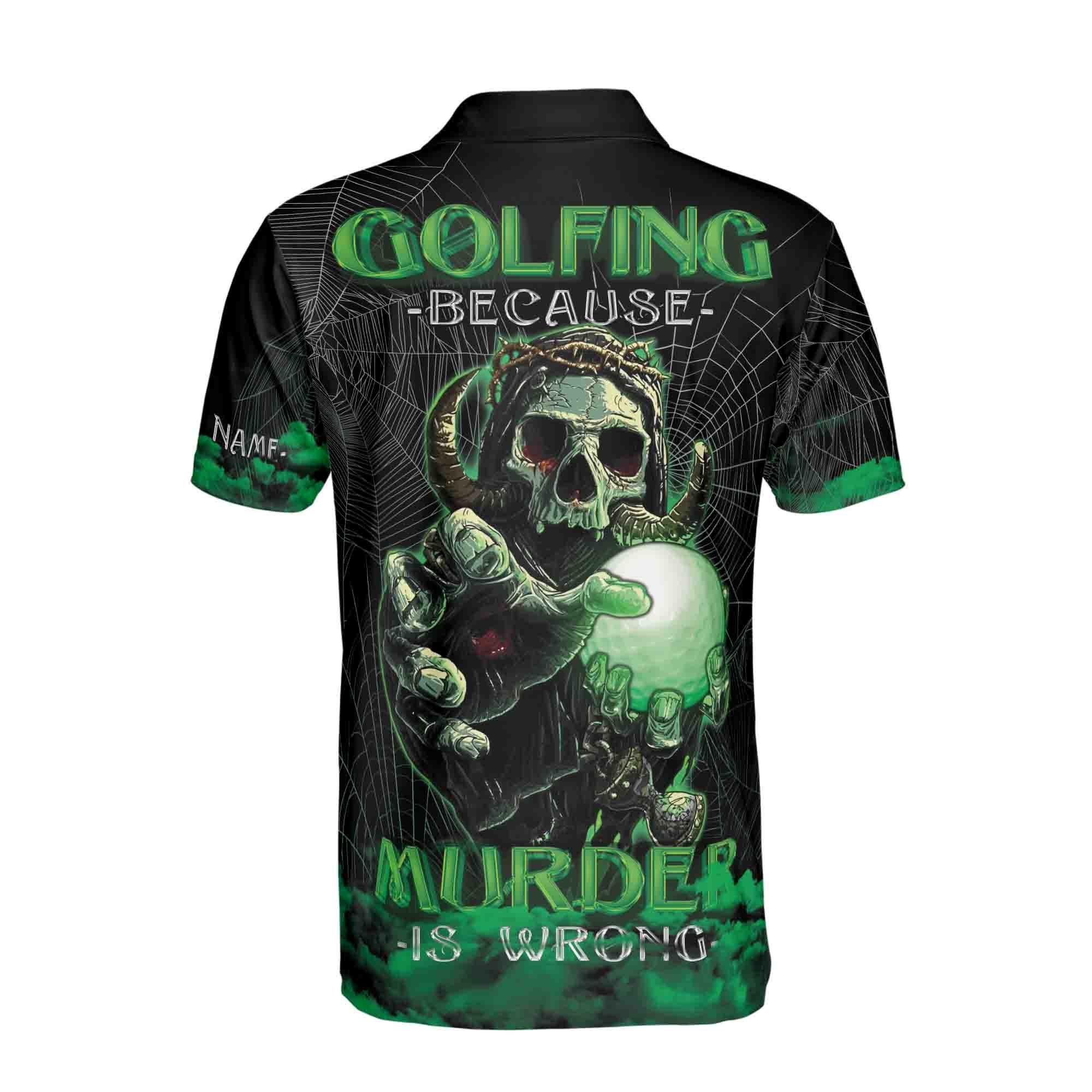 Personalized Name Golfing Beacause Murder Is Wrong Golfer Team Golf Men's Polo Shirt - Image 3