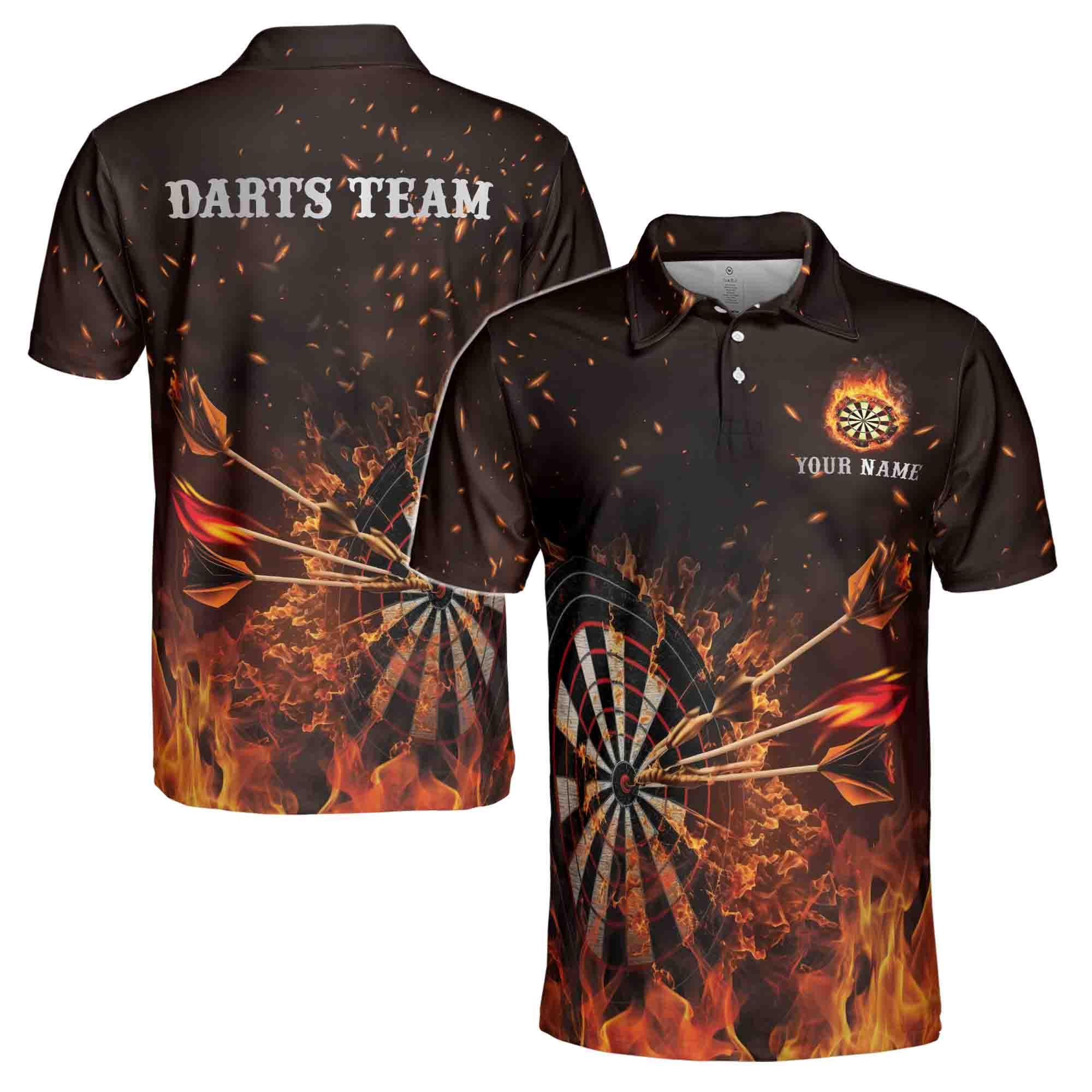 Personalized Name Grunge Darts Flame 3D Men's Polo Shirt Size, Darts Team Jersey