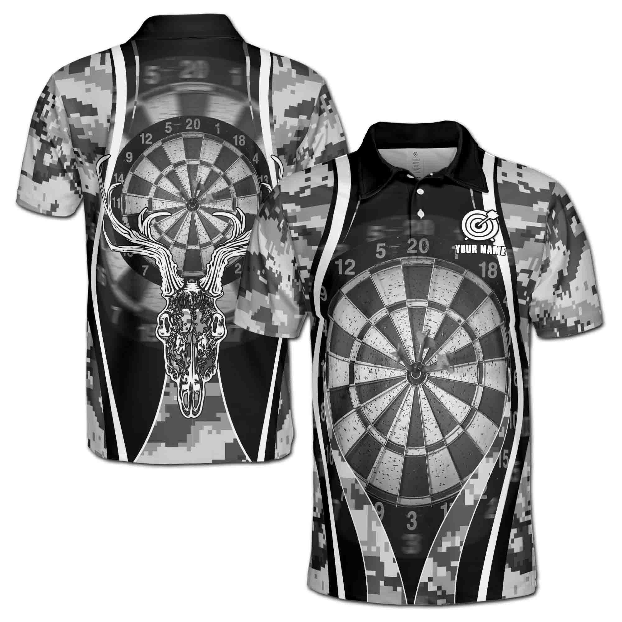 Alternative view of Personalized Name Grunge Gray Pixel Pattern Darts And Deer Polo Men's Polo Shirt
