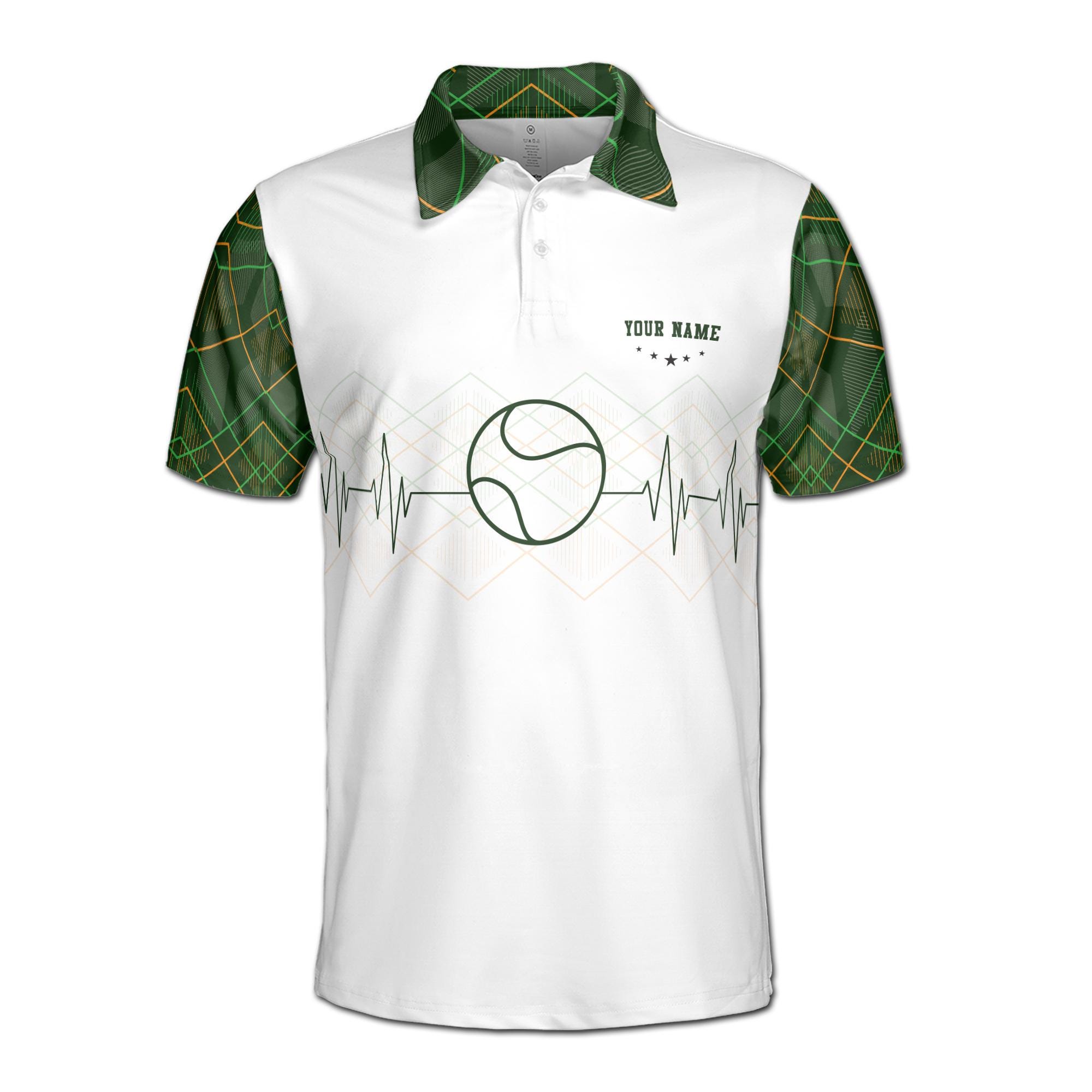 Alternative view of Personalized Name Heartbeat with Tennis Player Men's Polo Shirt