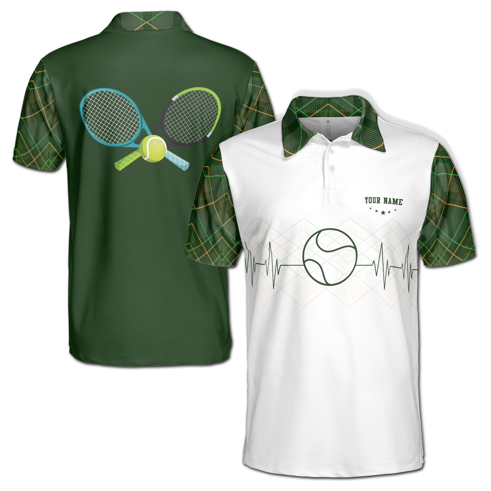 Personalized Name Heartbeat with Tennis Player Men's Polo Shirt