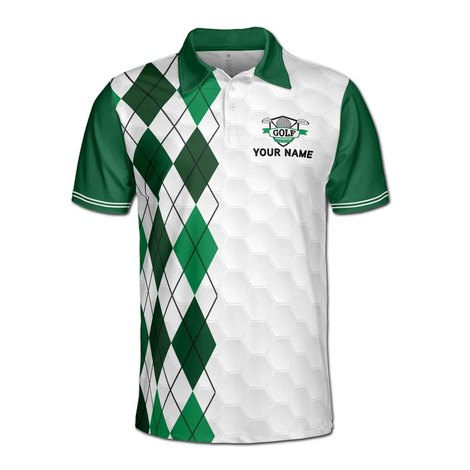 Personalized Name Just Tap It In Crazy Golf Argyle Pattern Men's Polo Shirt