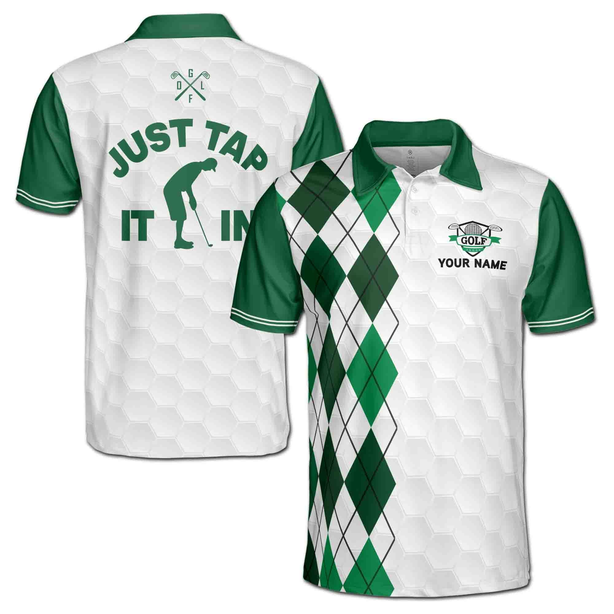 Alternative view of Personalized Name Just Tap It In Crazy Golf Argyle Pattern Men's Polo Shirt