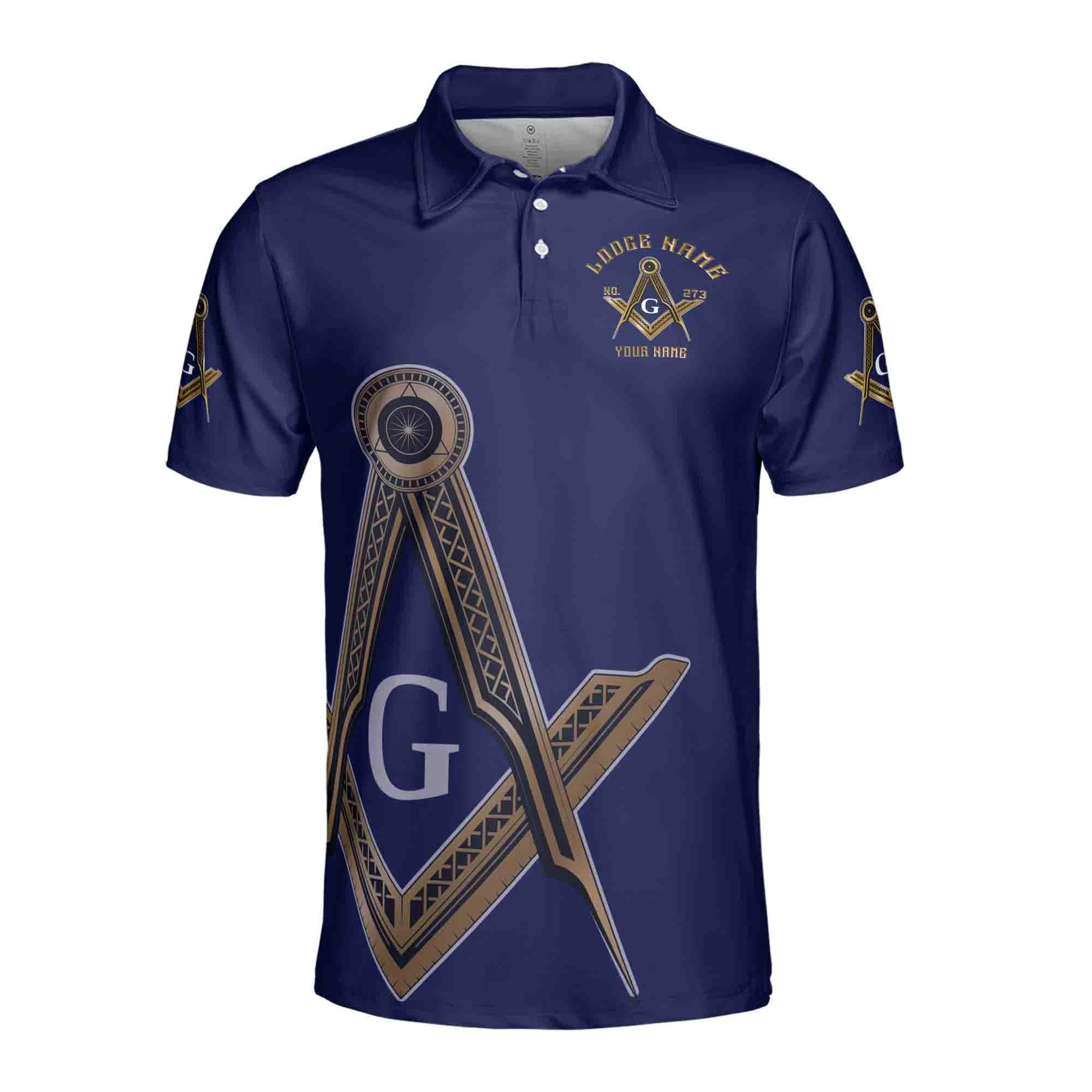 Alternative view of Personalized Name Lodge Name Fremasonry We Meet Upon The Level Masonic Men's Polo Shirt