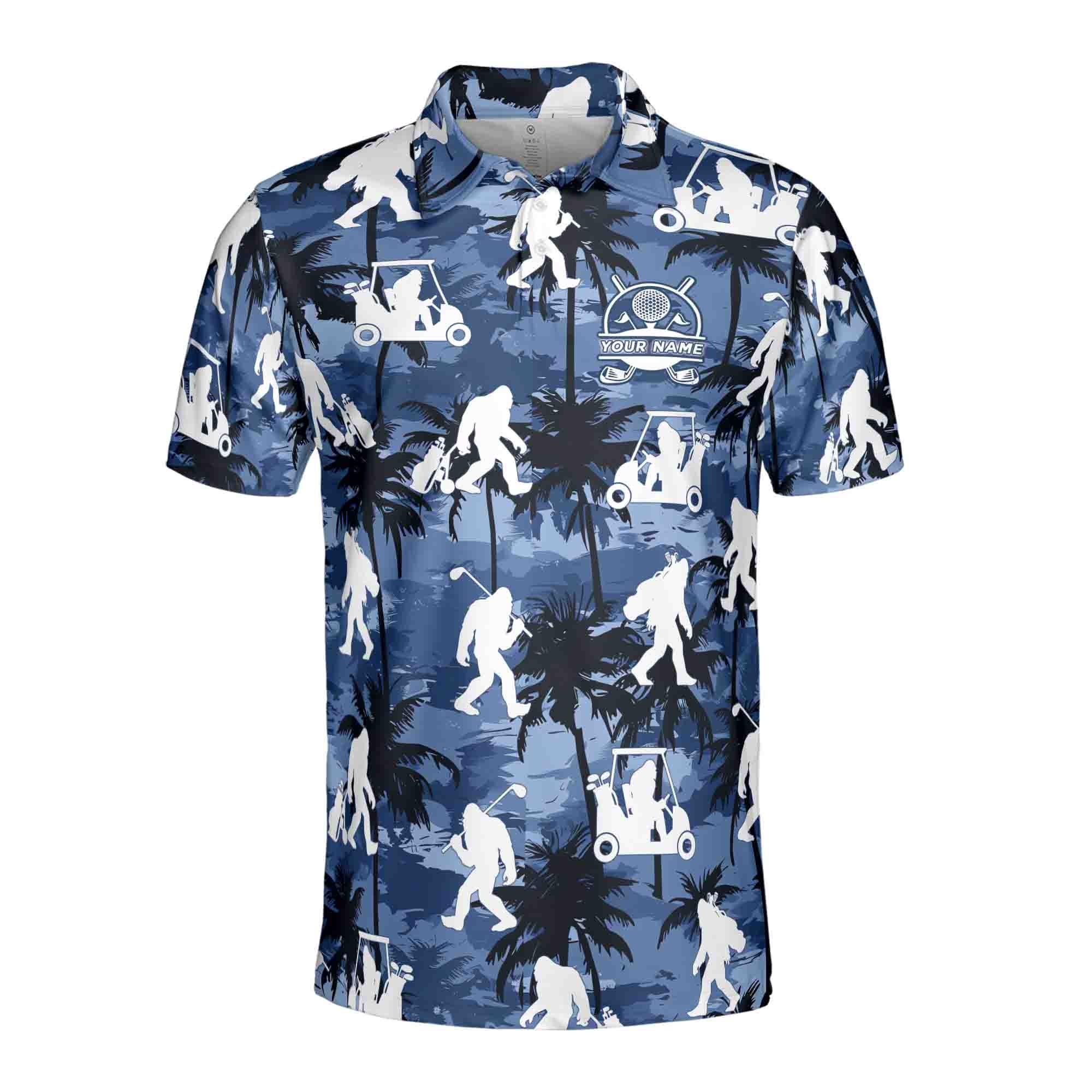 Alternative view of Personalized Name Monkey Big Foot Play Golf Palm Tree Pattern Men's Polo Shirt