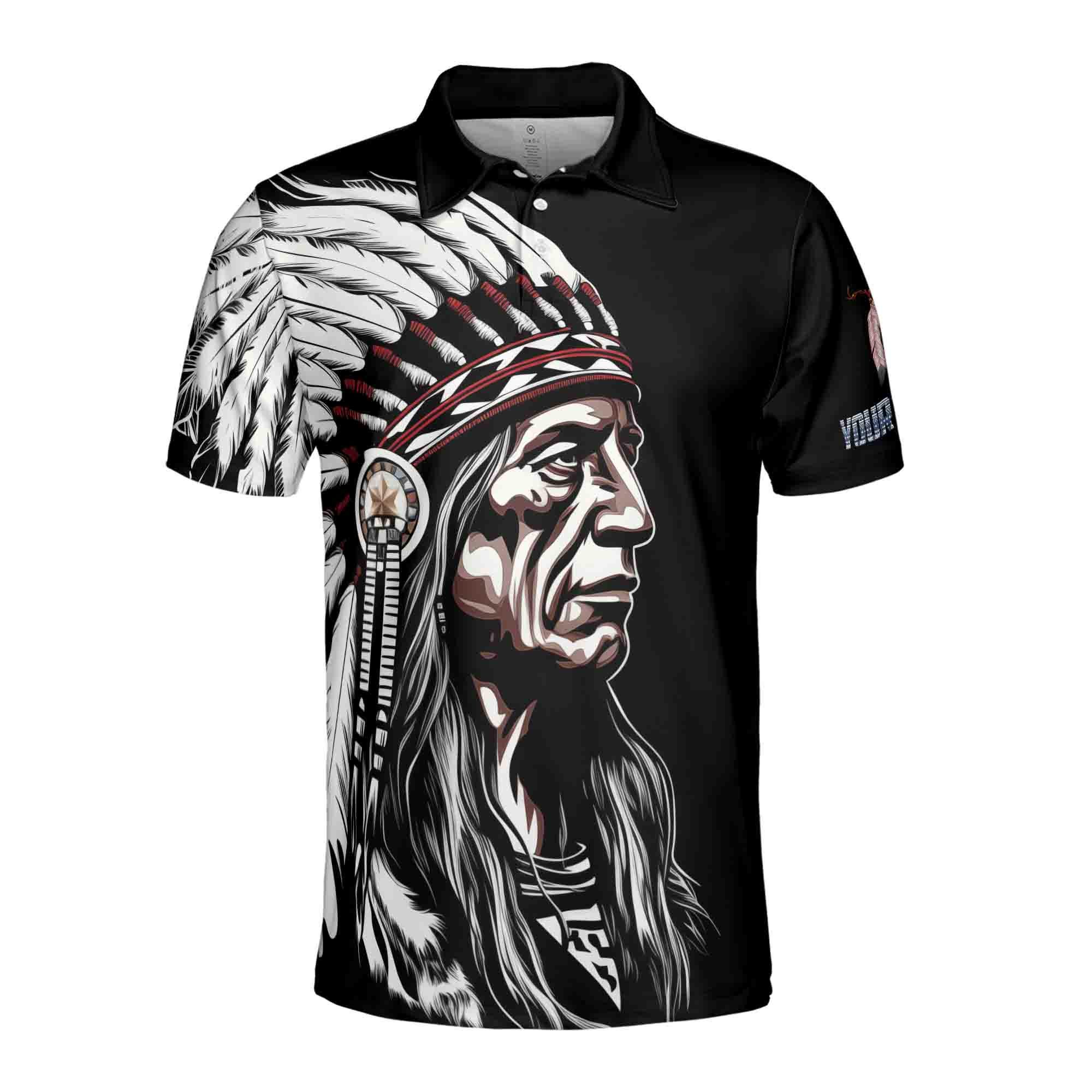 Alternative view of Personalized Name Native American Indian Chief Cherokee Men's Polo Shirt