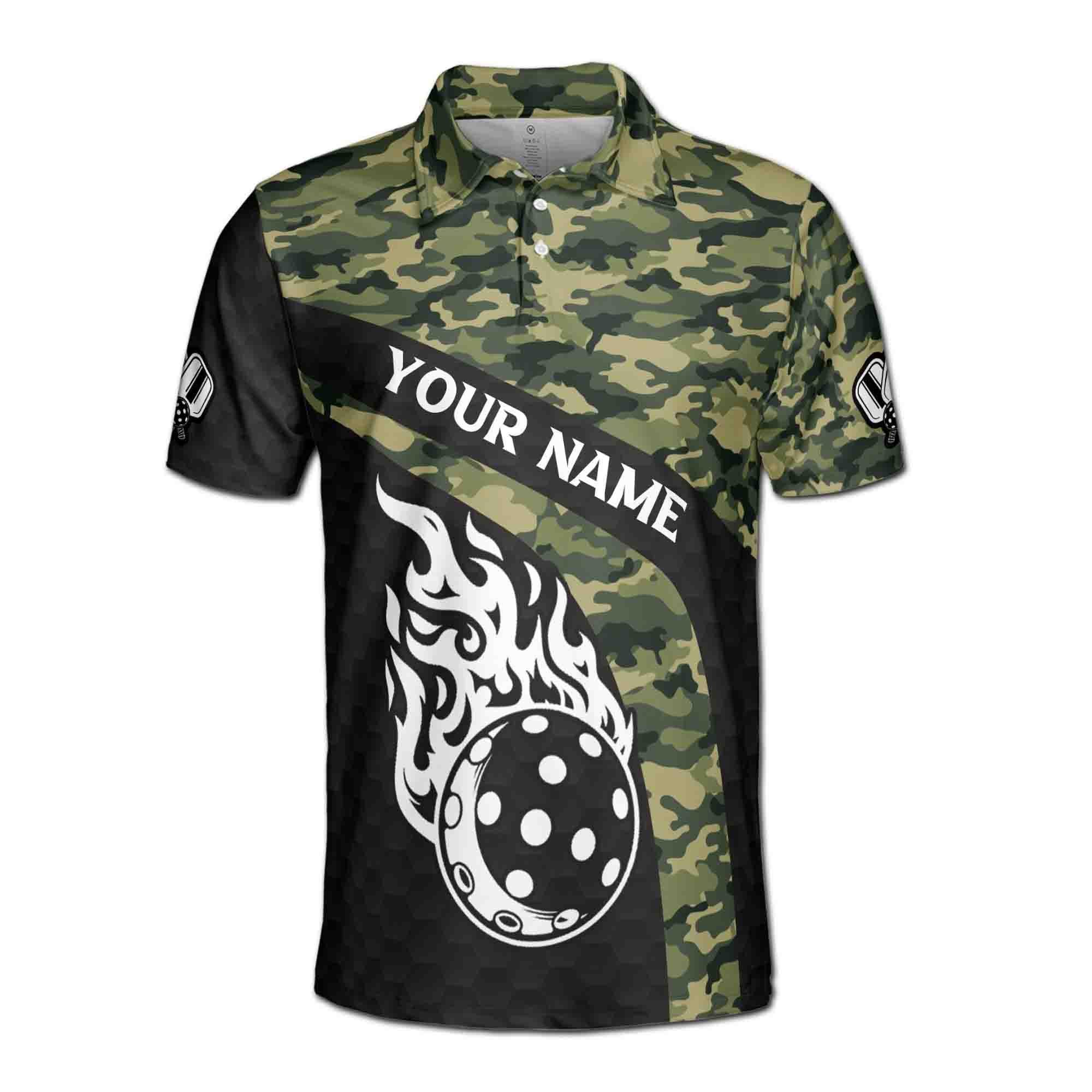 Alternative view of Personalized Name No Mercy Skull Pickleball Camo Pattern Men's Polo Shirt
