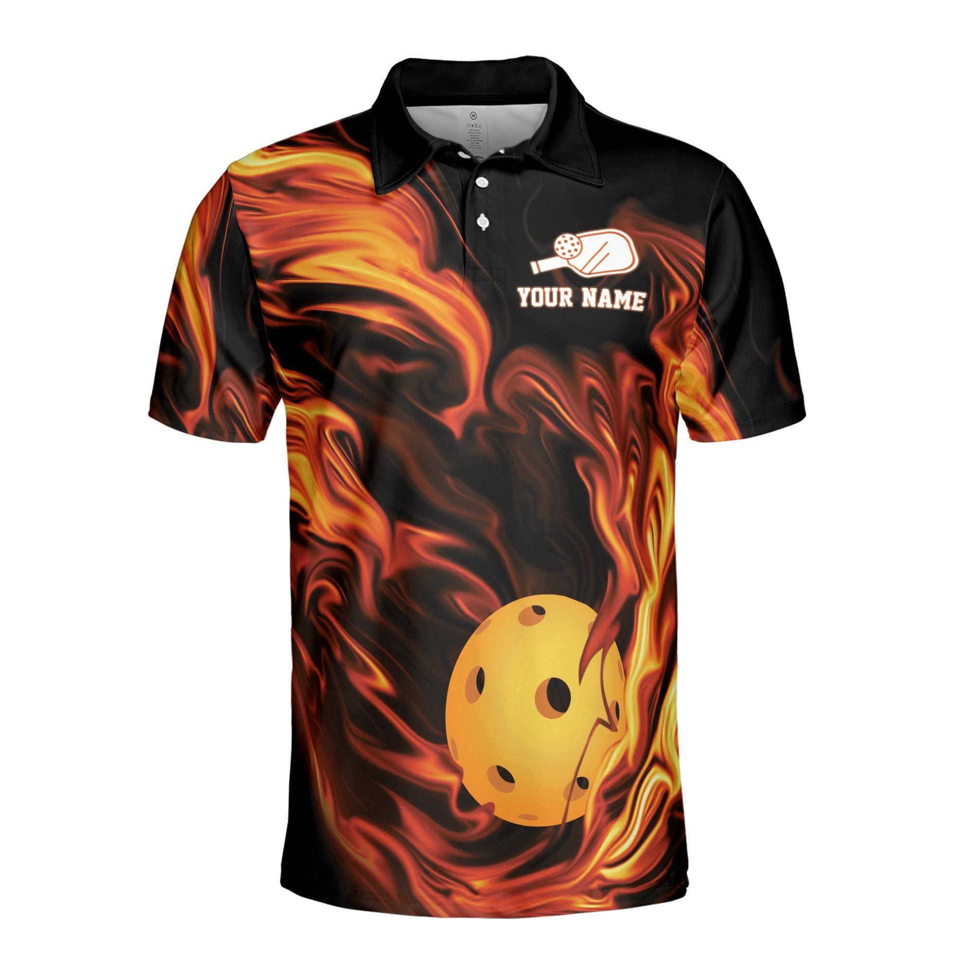 Alternative view of Personalized Name Pickleball On Fire Team Player Men's Polo Shirt