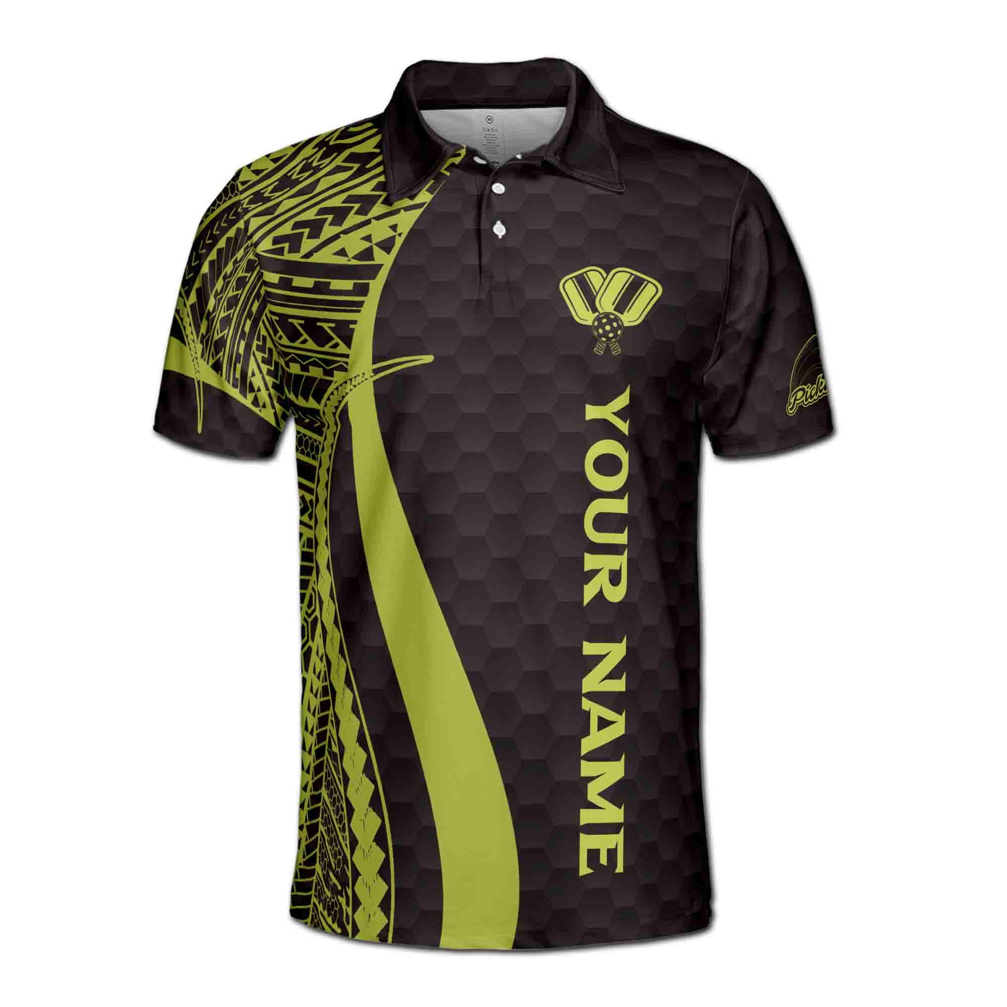 Alternative view of Personalized Name Pickleball Paddle Tribal Pattern Men's Polo Shirt