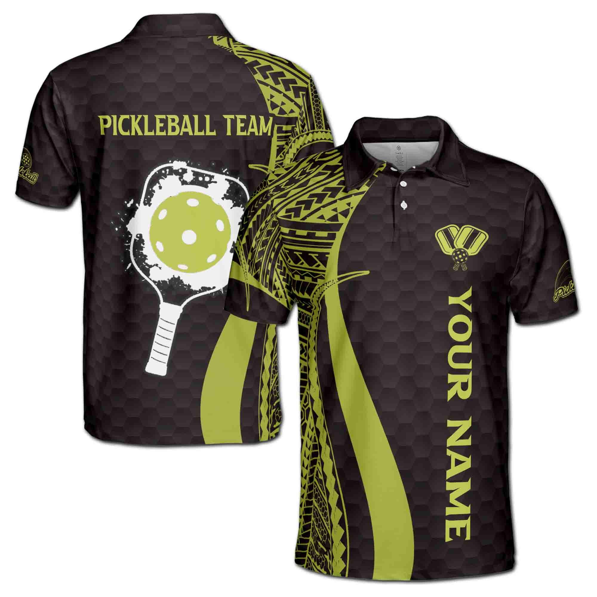 Personalized Name Pickleball Paddle Tribal Pattern Men's Polo Shirt
