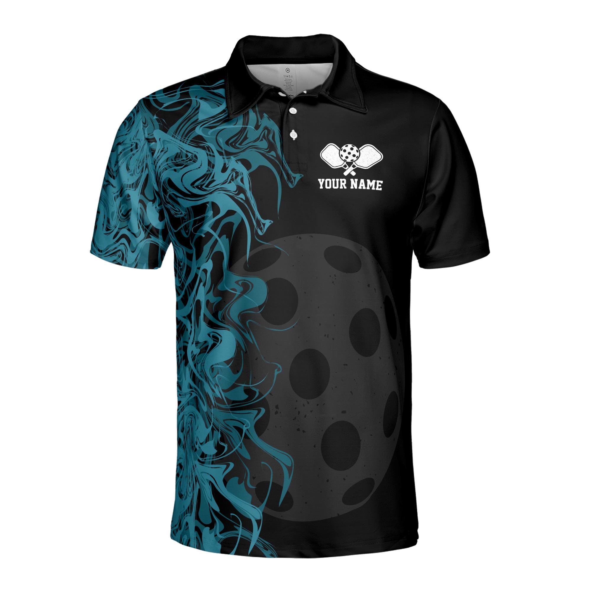 Alternative view of Personalized Name Pickleball Team Blue Smoke And Black Men's Polo Shirt