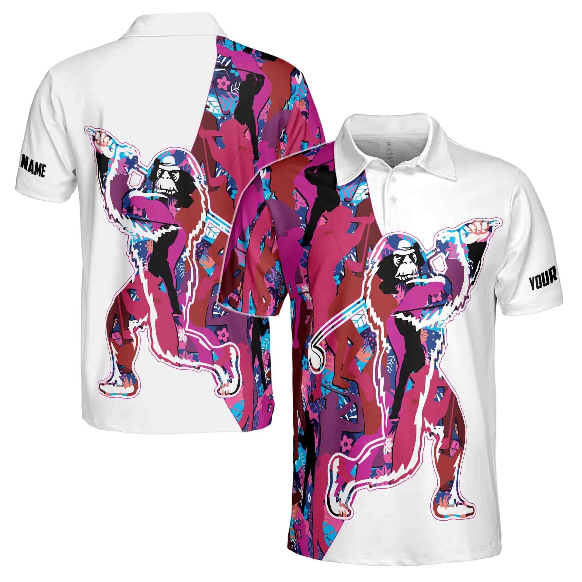 Personalized Name Pink Bigfoot Golf Men's Polo Shirt