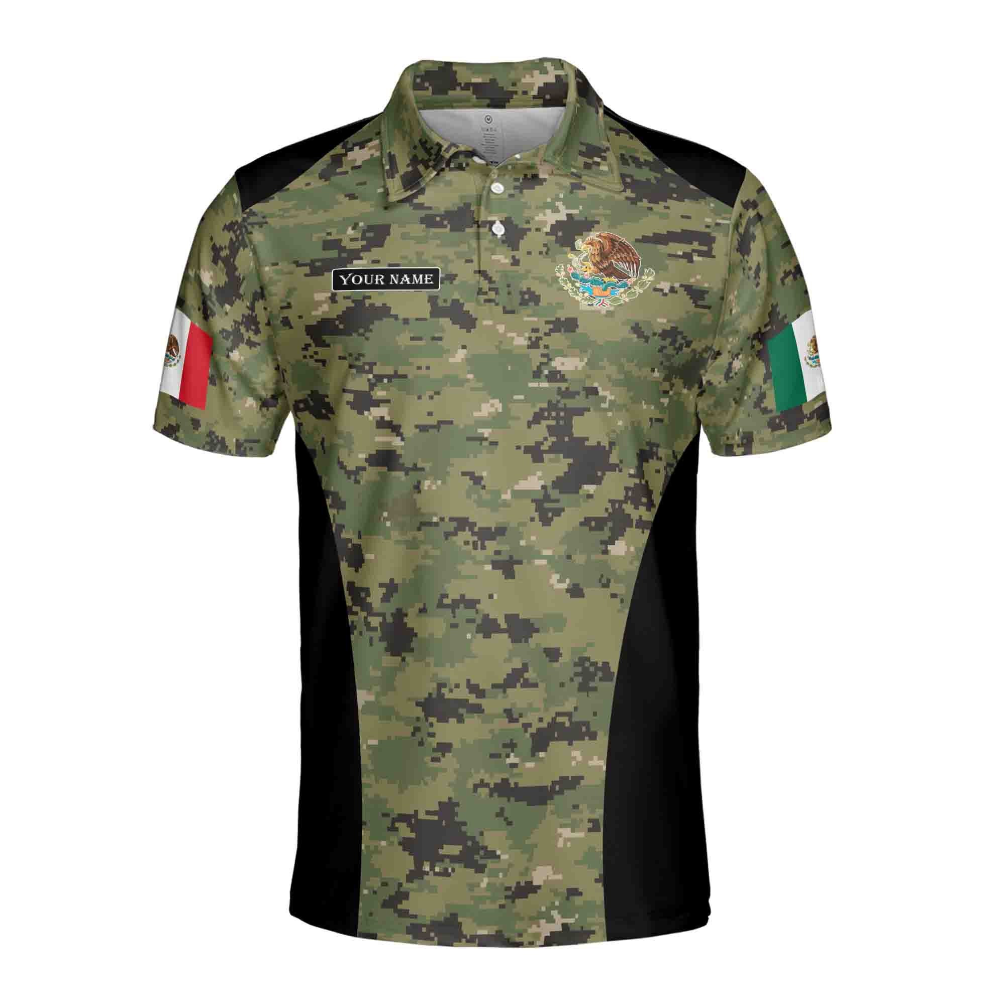 Alternative view of Personalized Name Pixel Camo Mexico Coat of Arms Mexico Patriotic Men's Polo Shirt
