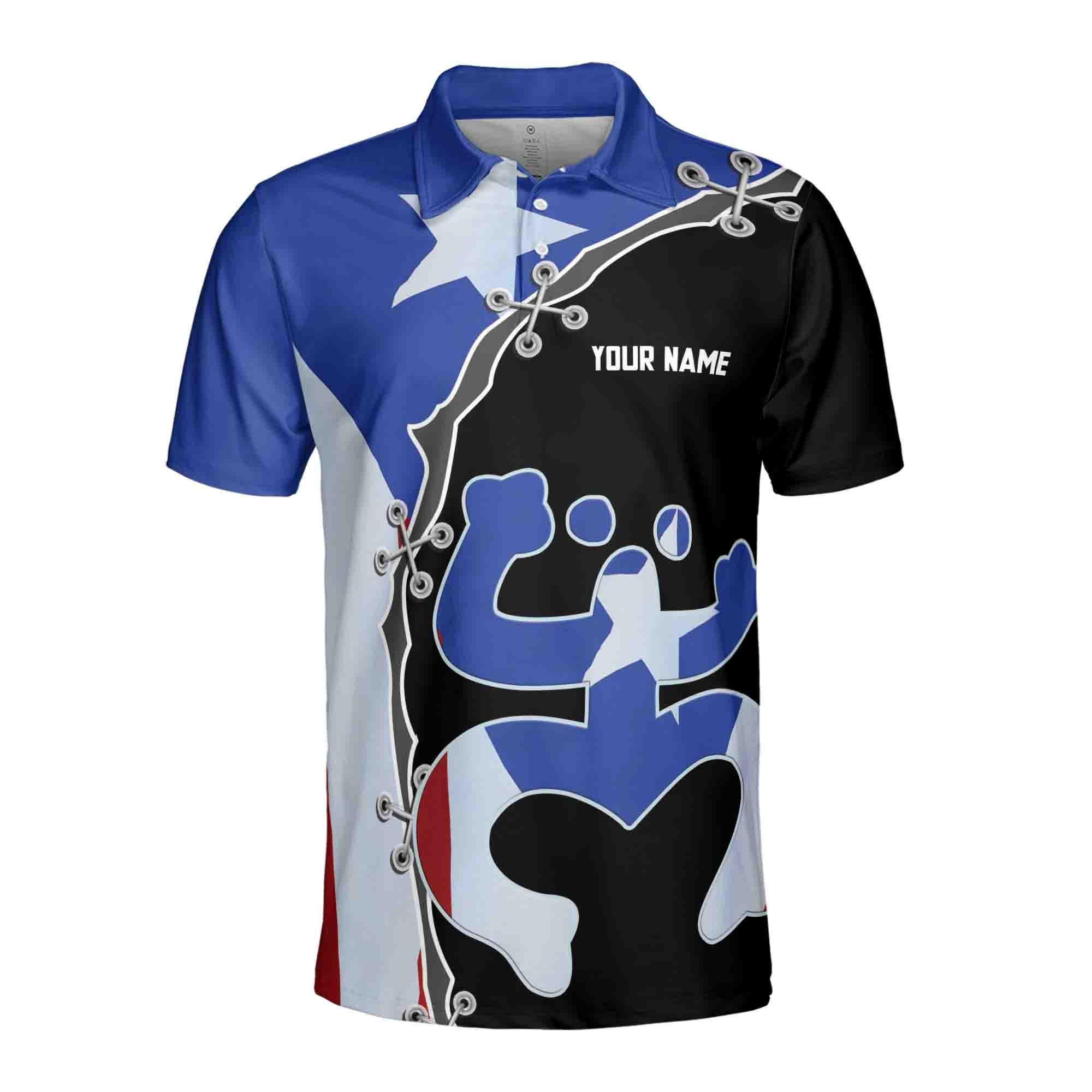 Alternative view of Personalized Name Puerto Rico Puerto Rican Retro Frog Pattern Men's Polo Shirt