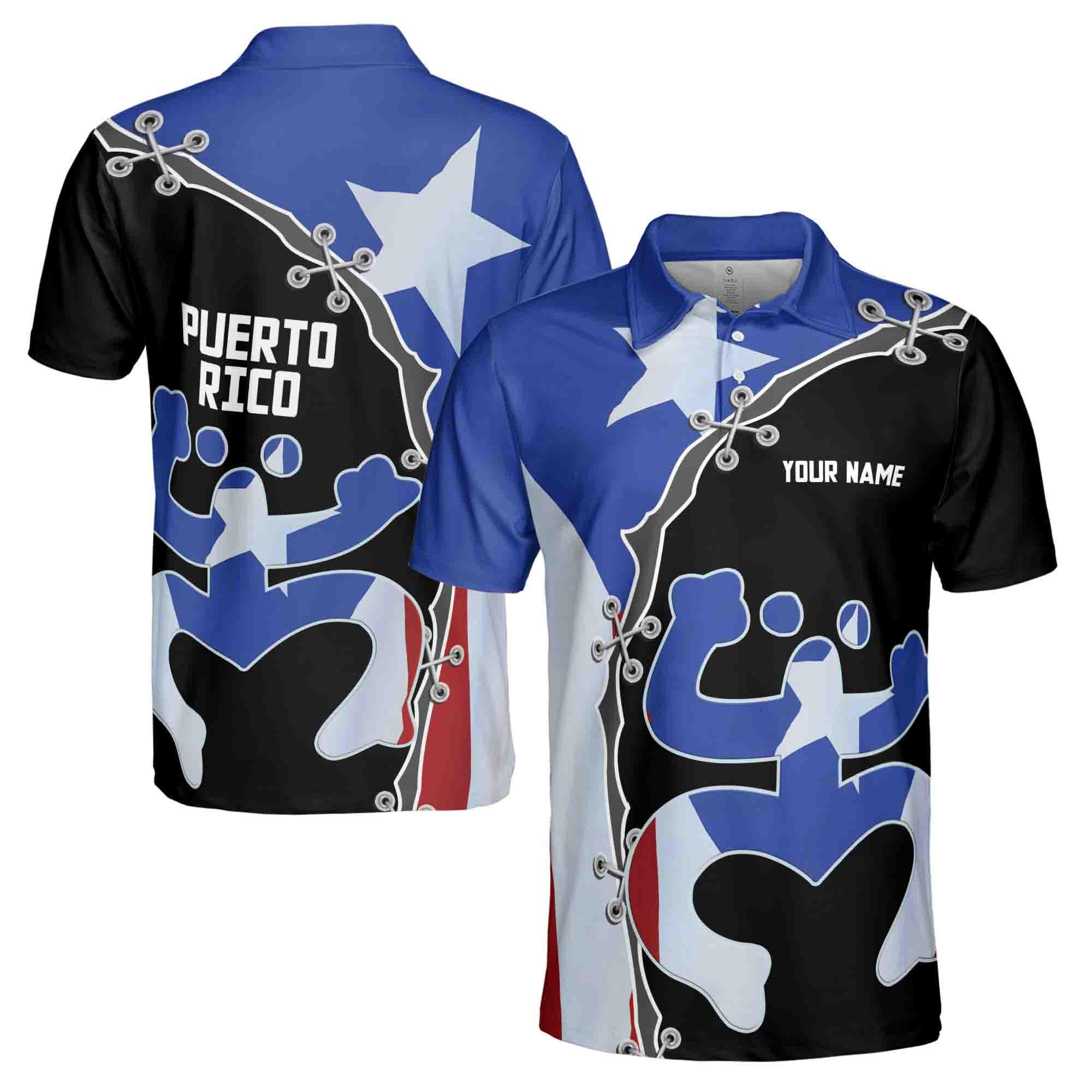 Personalized Name Puerto Rico Puerto Rican Retro Frog Pattern Men's Polo Shirt