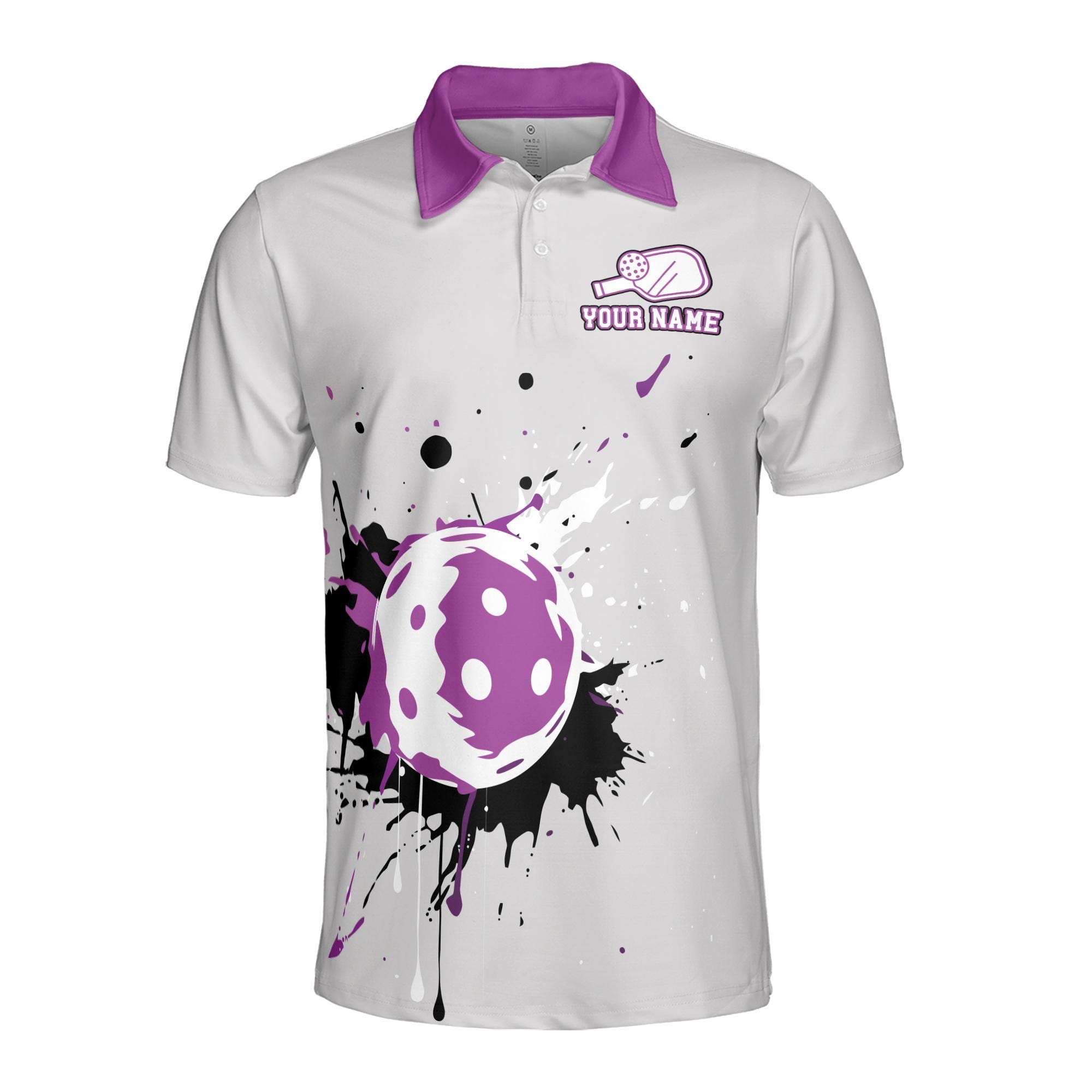 Alternative view of Personalized Name Purple Grey Spatter Color Pickleball Men's Polo Shirt