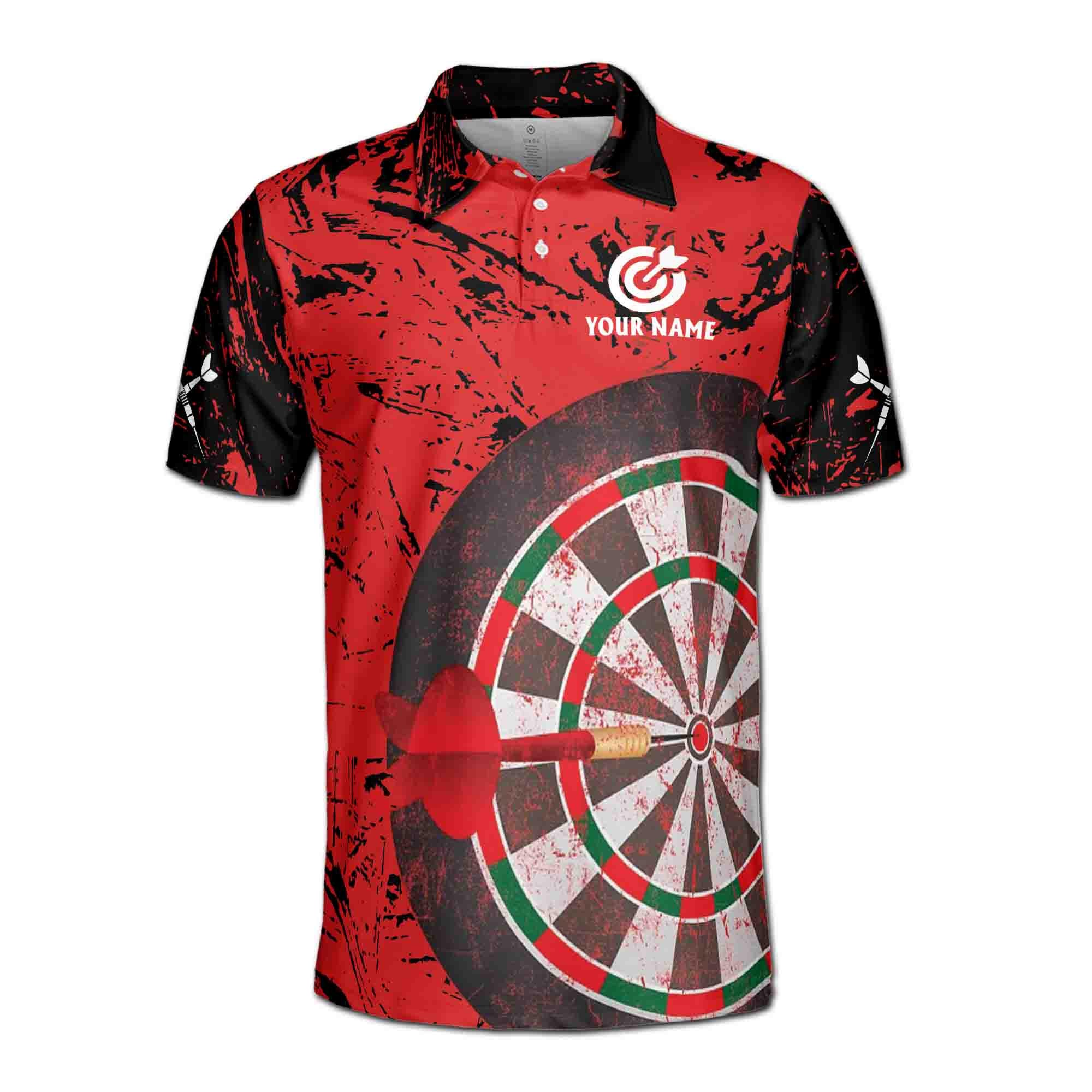 Alternative view of Personalized Name Red Pattern Darts Player Darts Men's Polo Shirt