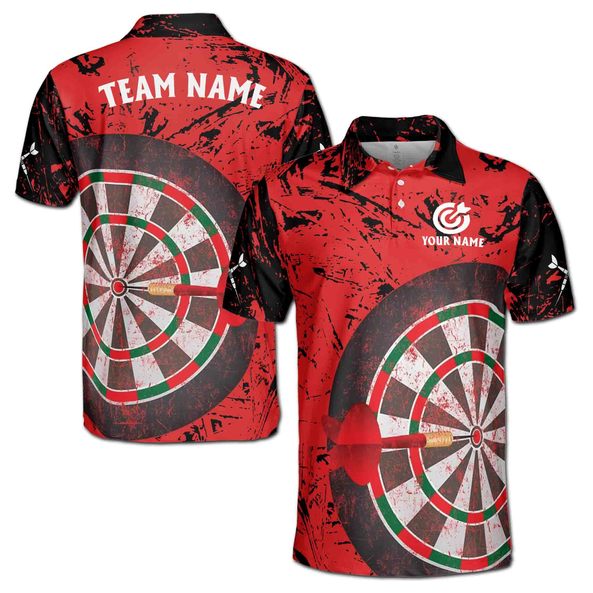 Personalized Name Red Pattern Darts Player Darts Men's Polo Shirt
