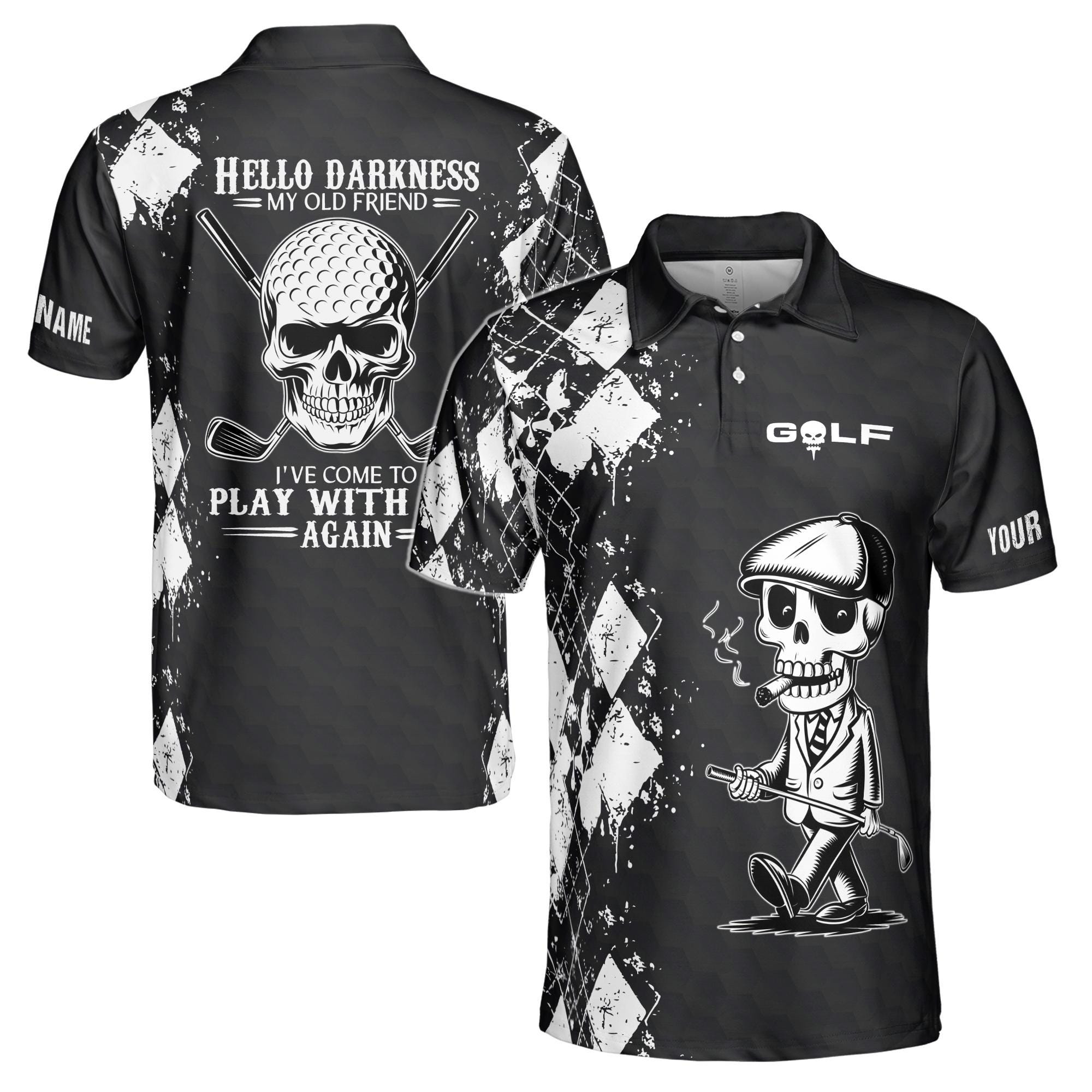 Personalized Name Skull Golfer I've Come To Play With You Again Men's Polo Shirt