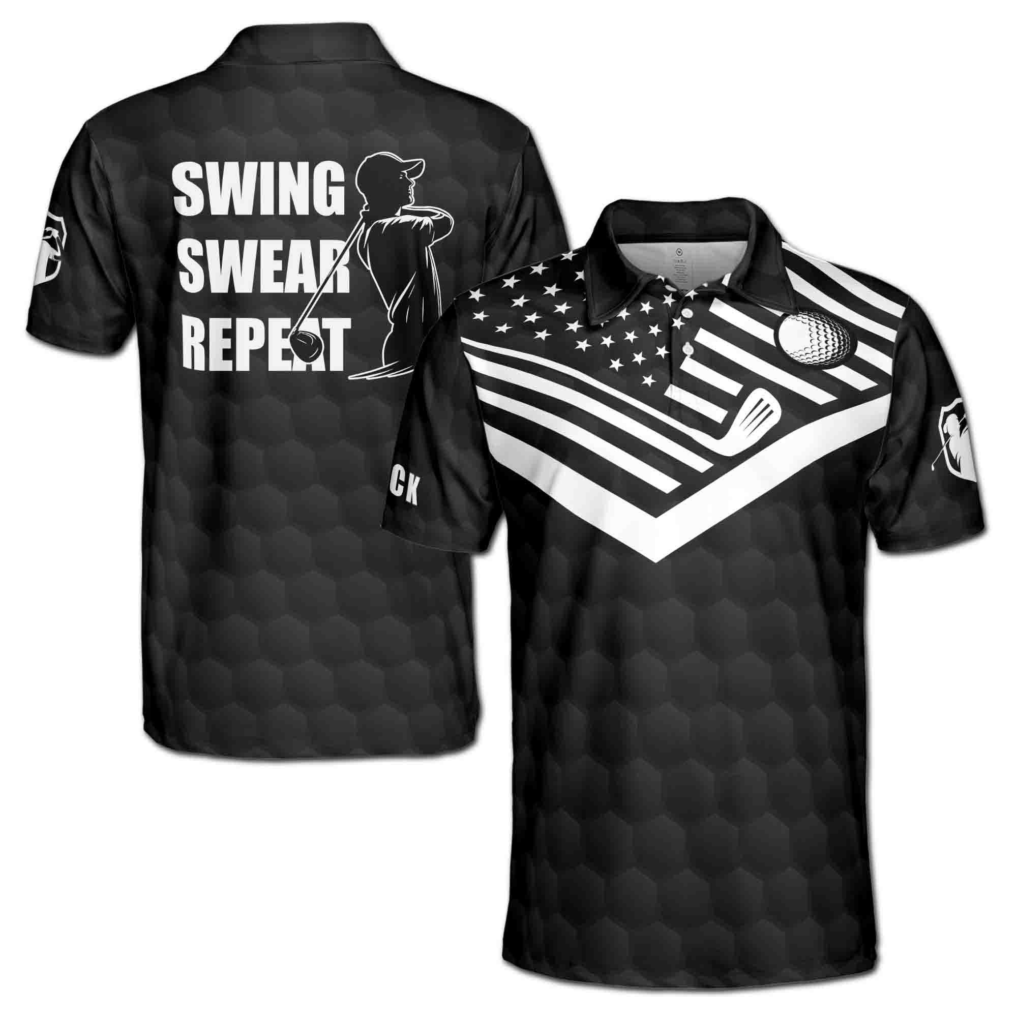 Personalized Name Swing Swear Repeat Golf Lover Men's Polo Shirt