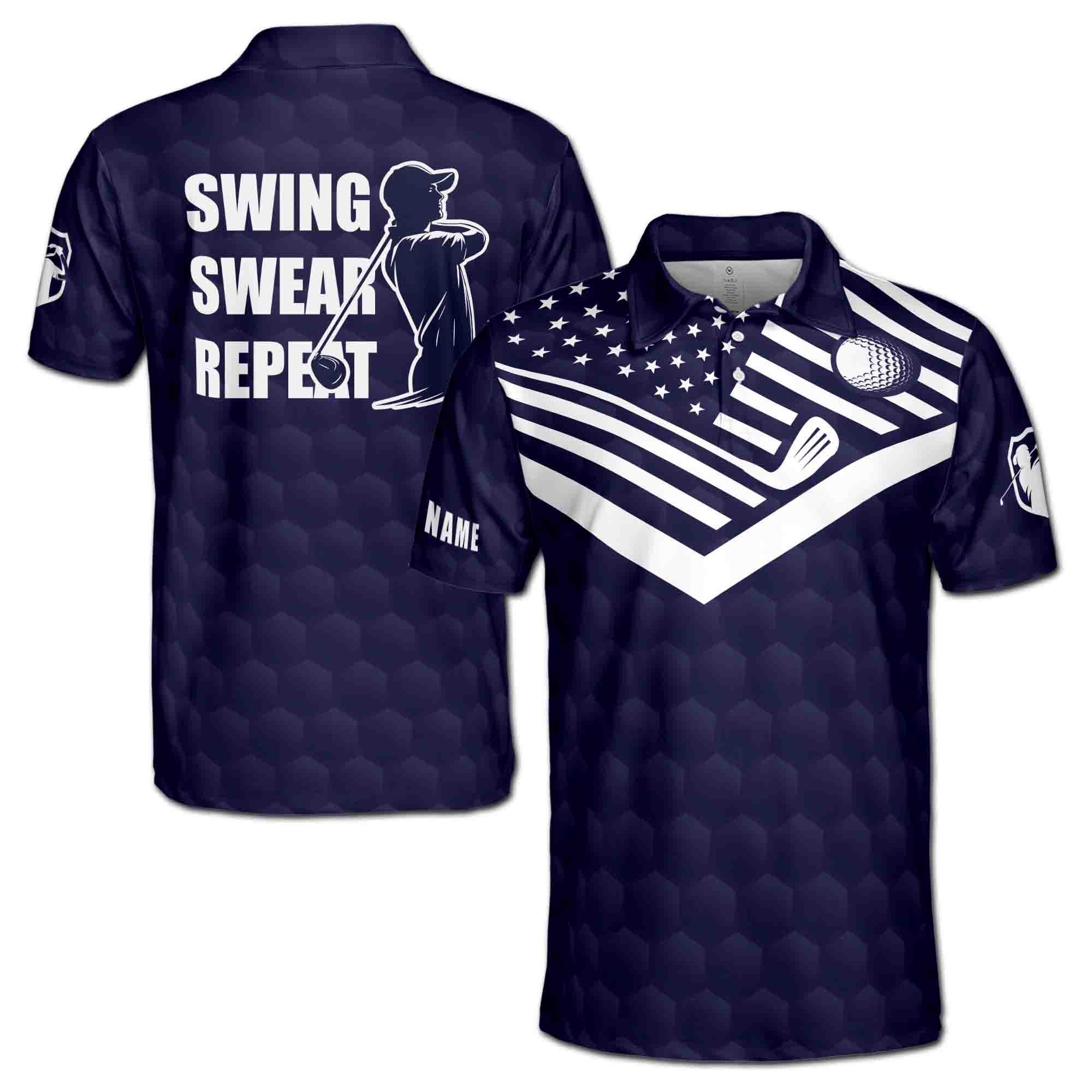 Alternative view of Personalized Name Swing Swear Repeat Golf Lover Men's Polo Shirt