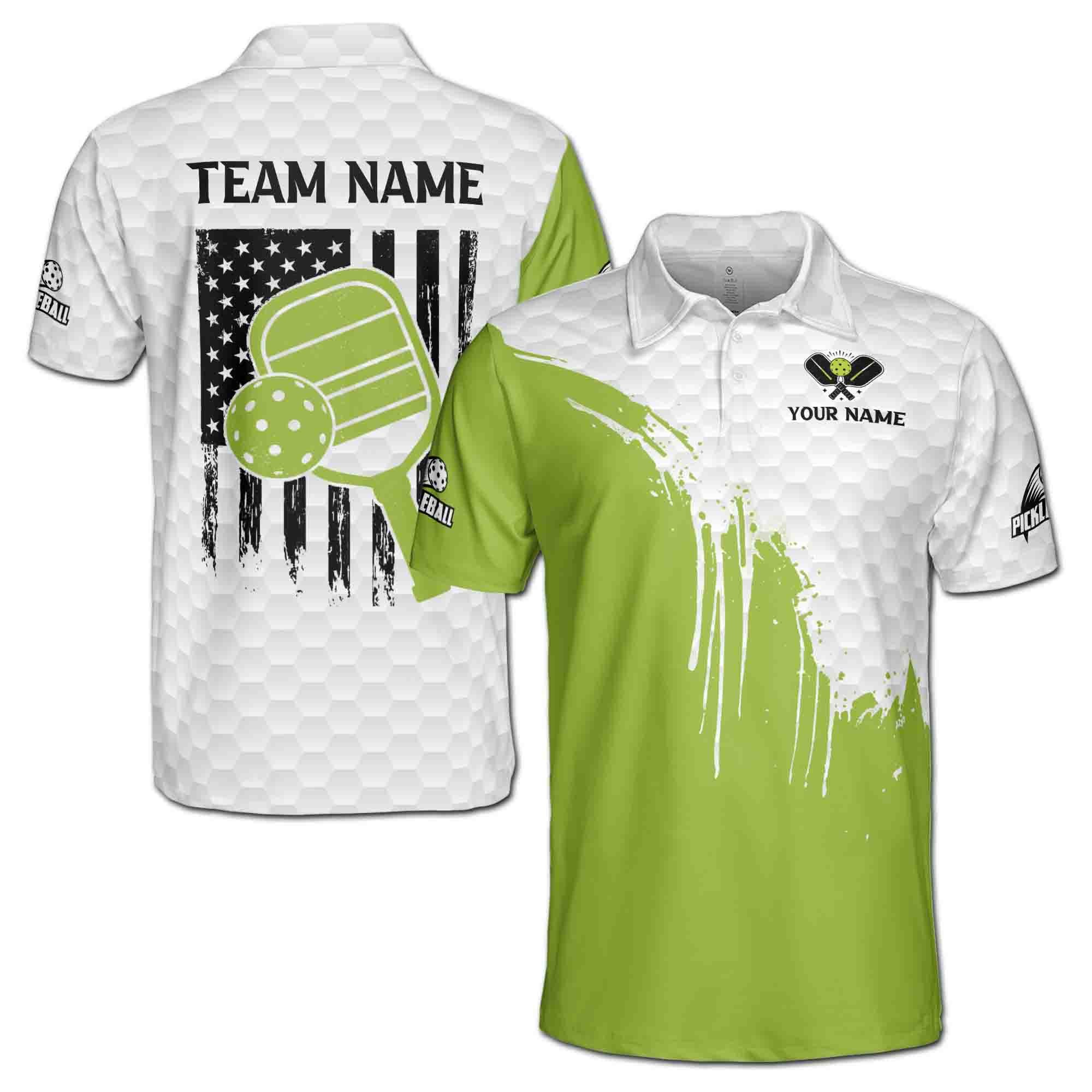 Personalized Name Team America Flag Pickleball Lover Men's Polo Shirt