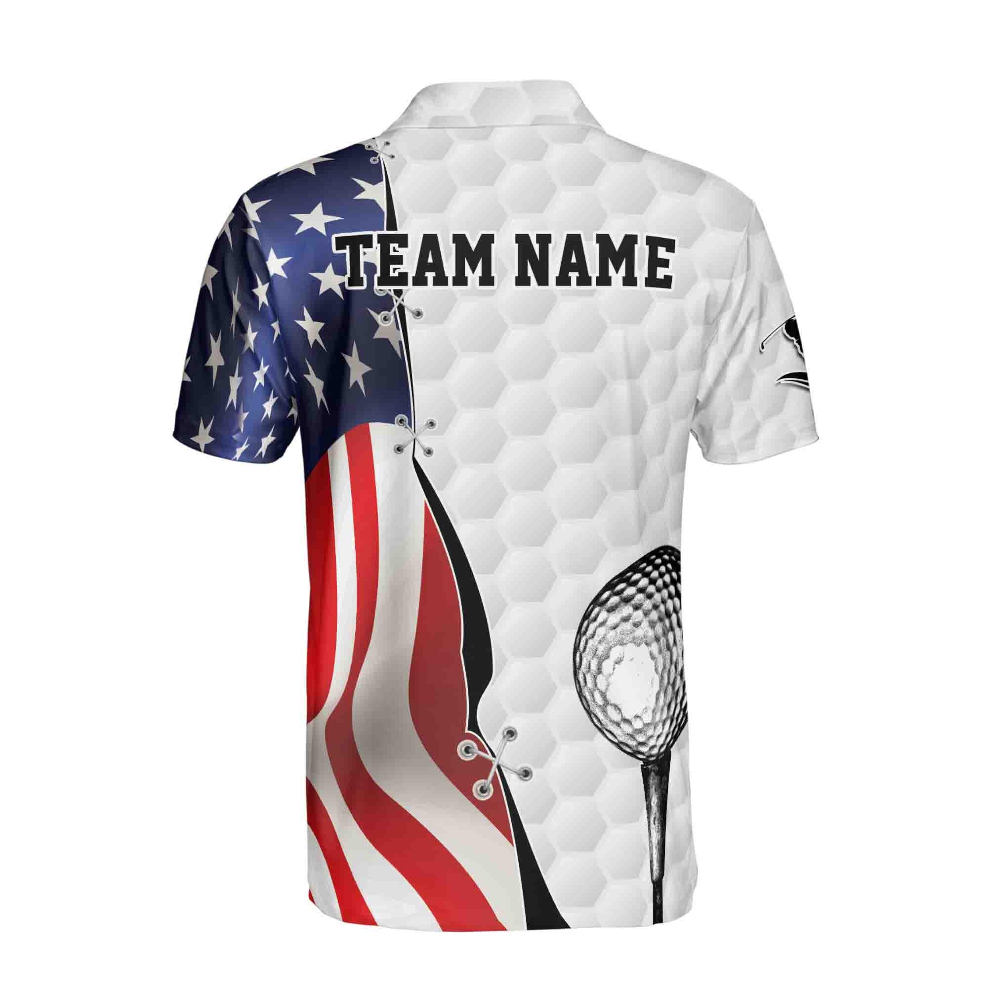 Personalized Name Team American Flag Golfer Stick Silhouette Men's Polo Shirt - Image 3