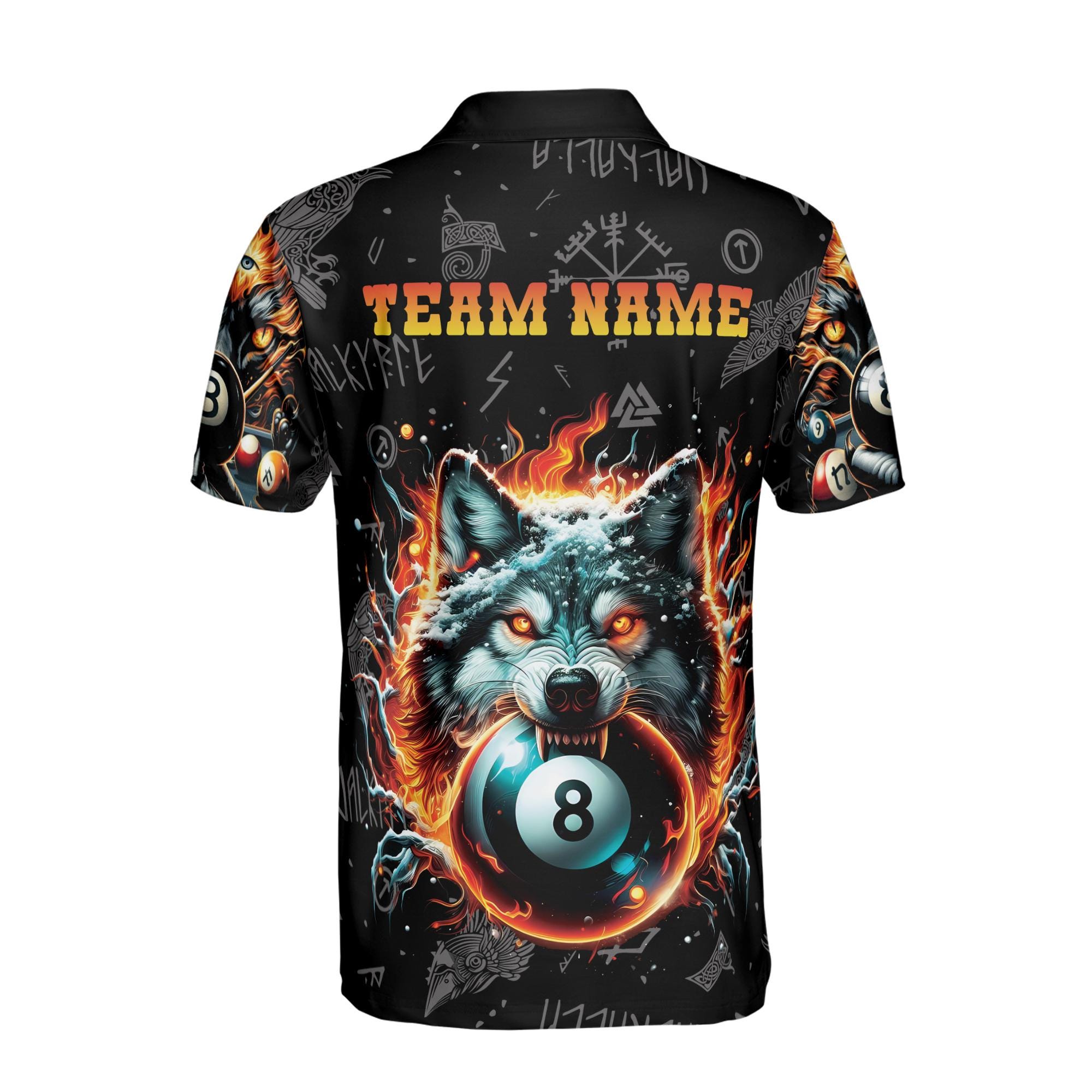 Personalized Name Team Billiards Viking Wolf Pattern Men's Polo Shirt - Image 3