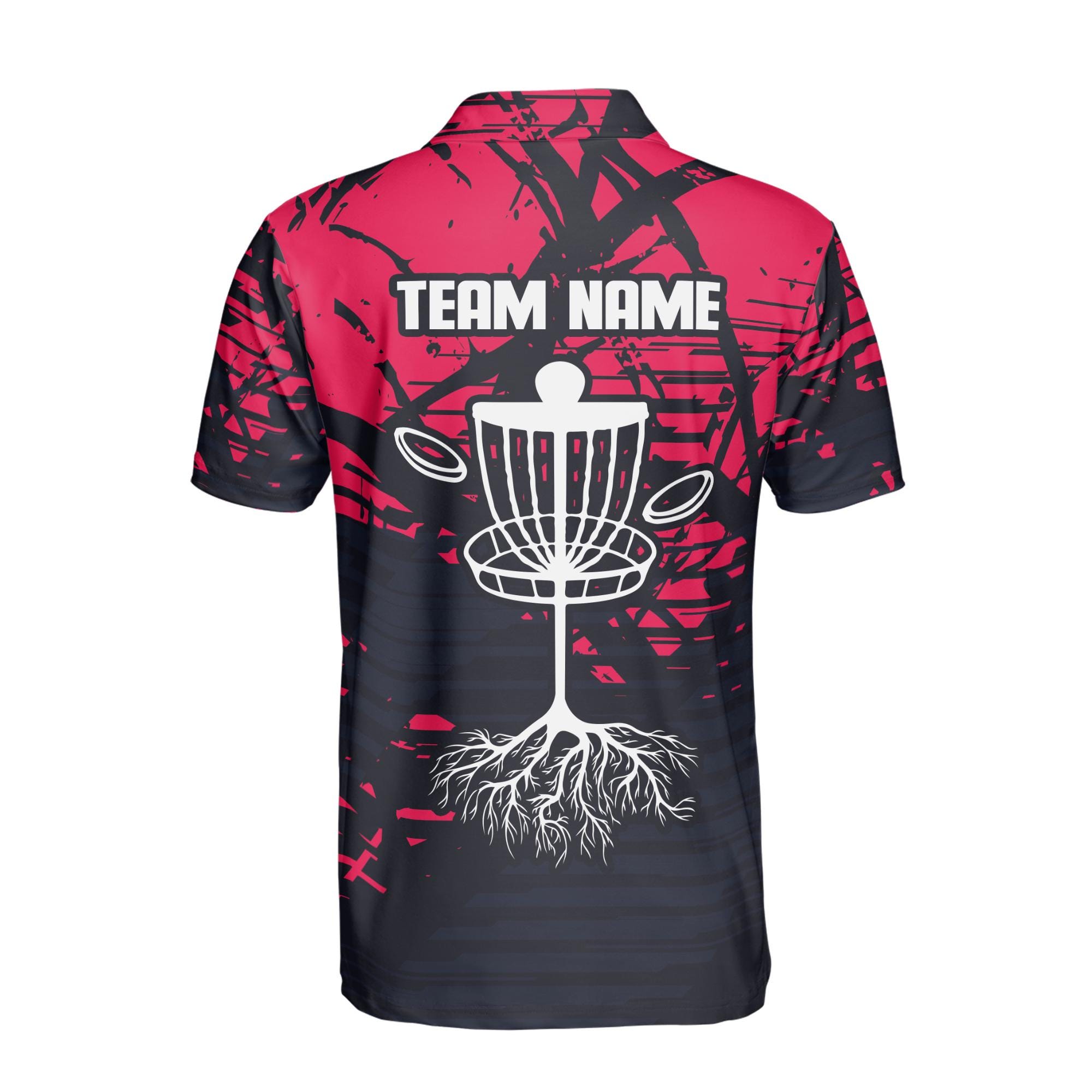Personalized Name Team Disc Golf Grunge Black Red Pattern Men's Polo Shirt - Image 3