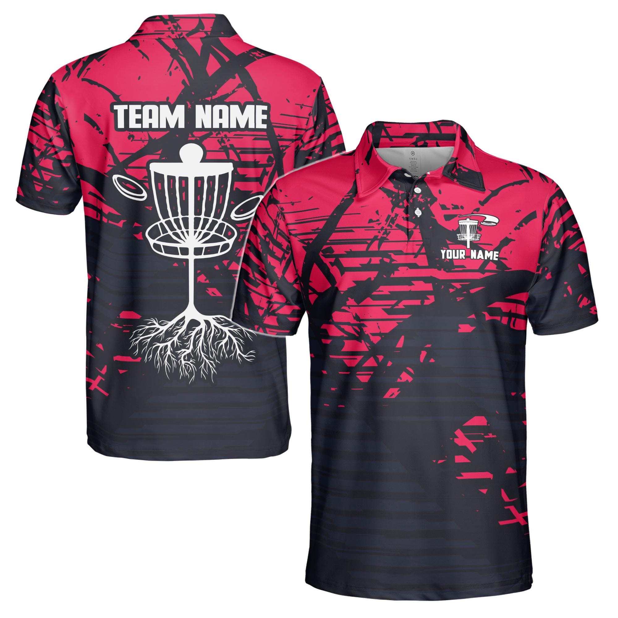 Personalized Name Team Disc Golf Grunge Black Red Pattern Men's Polo Shirt