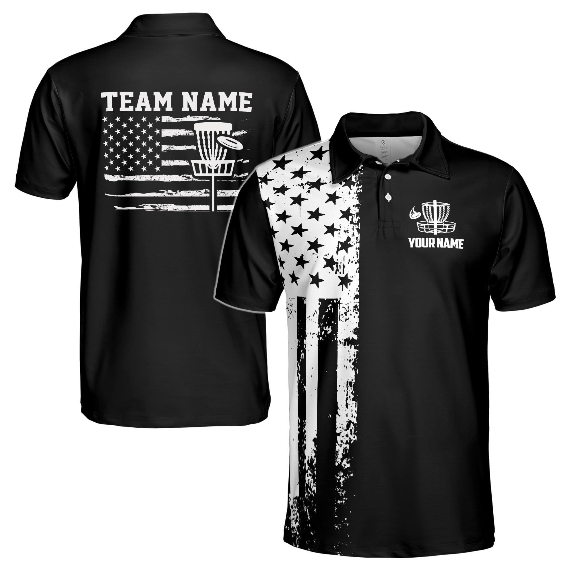 Personalized Name Team Disc Golf Retro America Flag Men's Polo Shirt