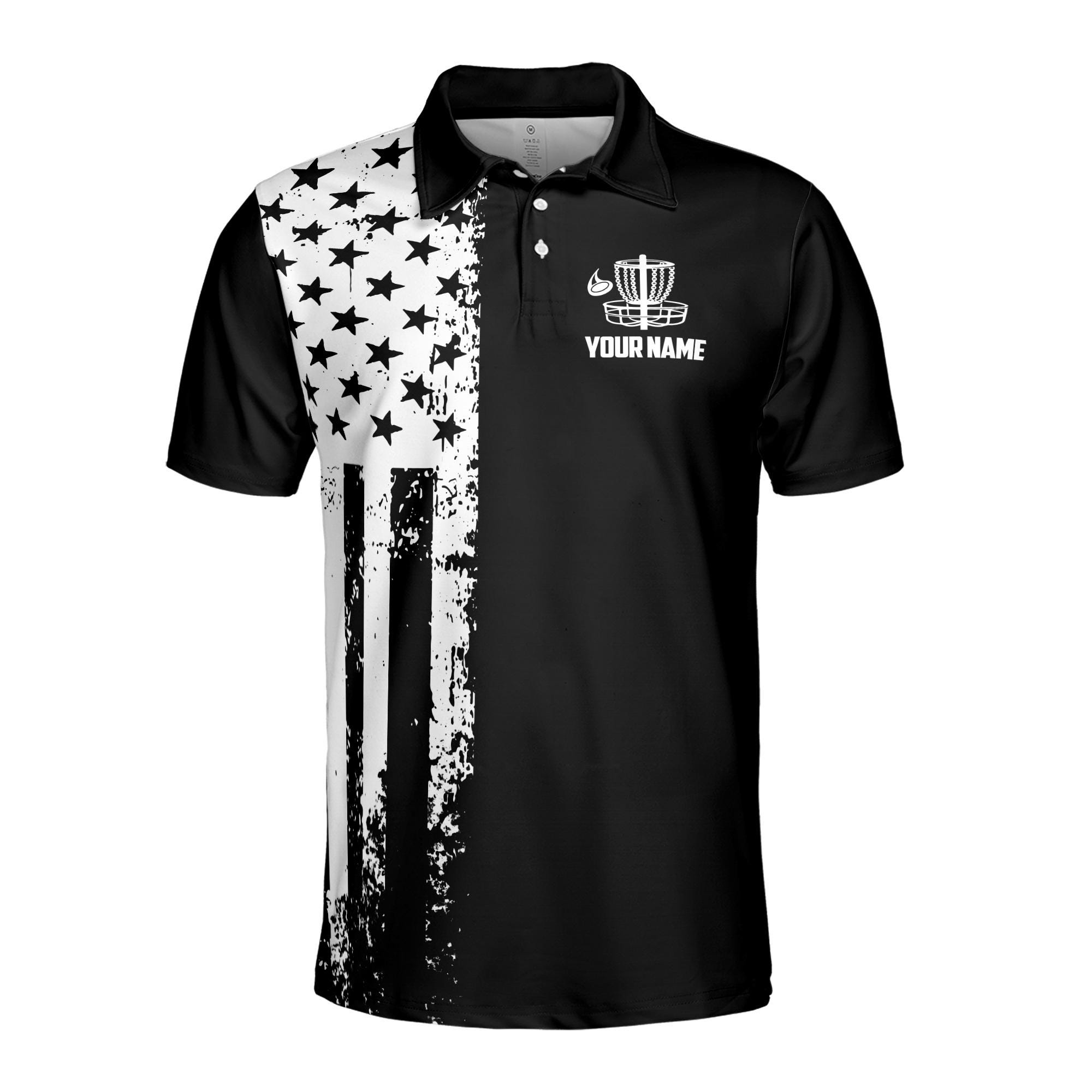 Alternative view of Personalized Name Team Disc Golf Retro America Flag Men's Polo Shirt