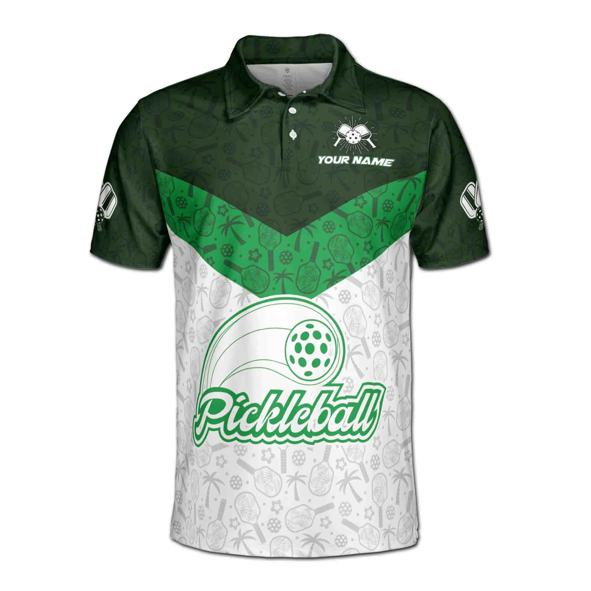 Personalized Name Team Funny Hawaiian Pattern Pickleball Lover Men's polo Shirt