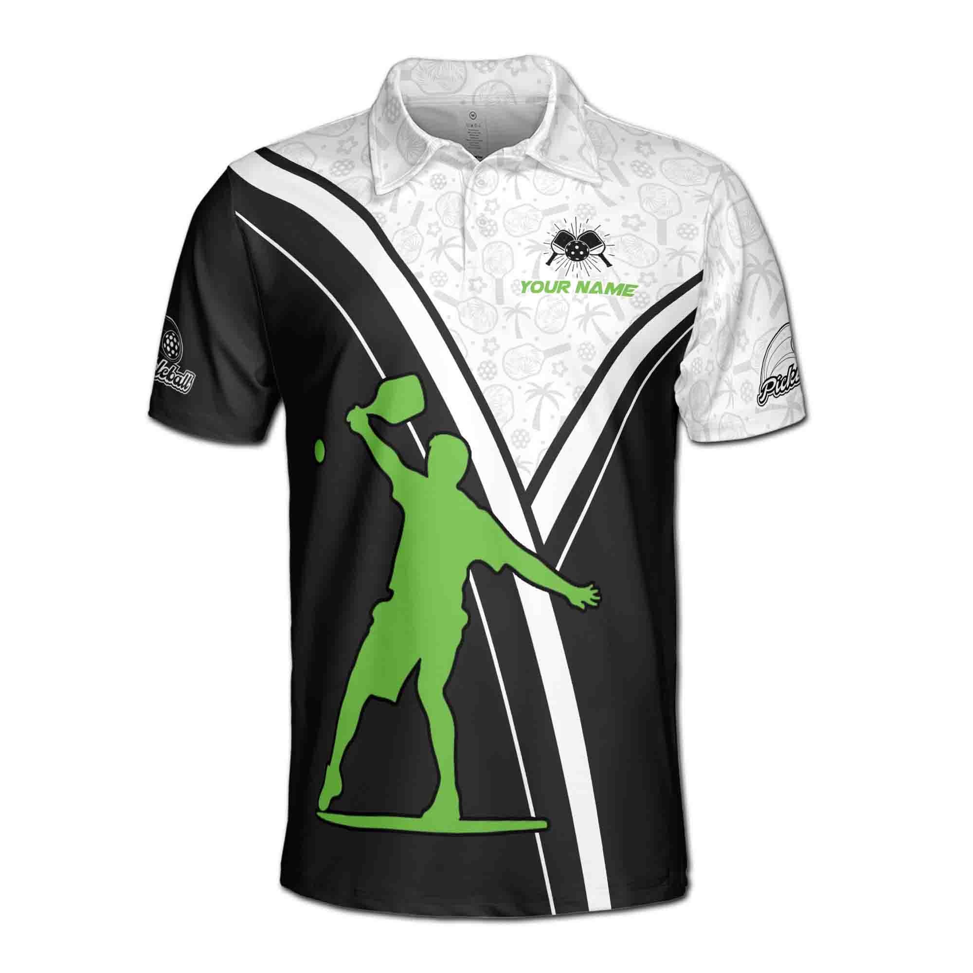 Alternative view of Personalized Name Team Funny Pickleball Silhouette Pattern Men's Polo Shirt