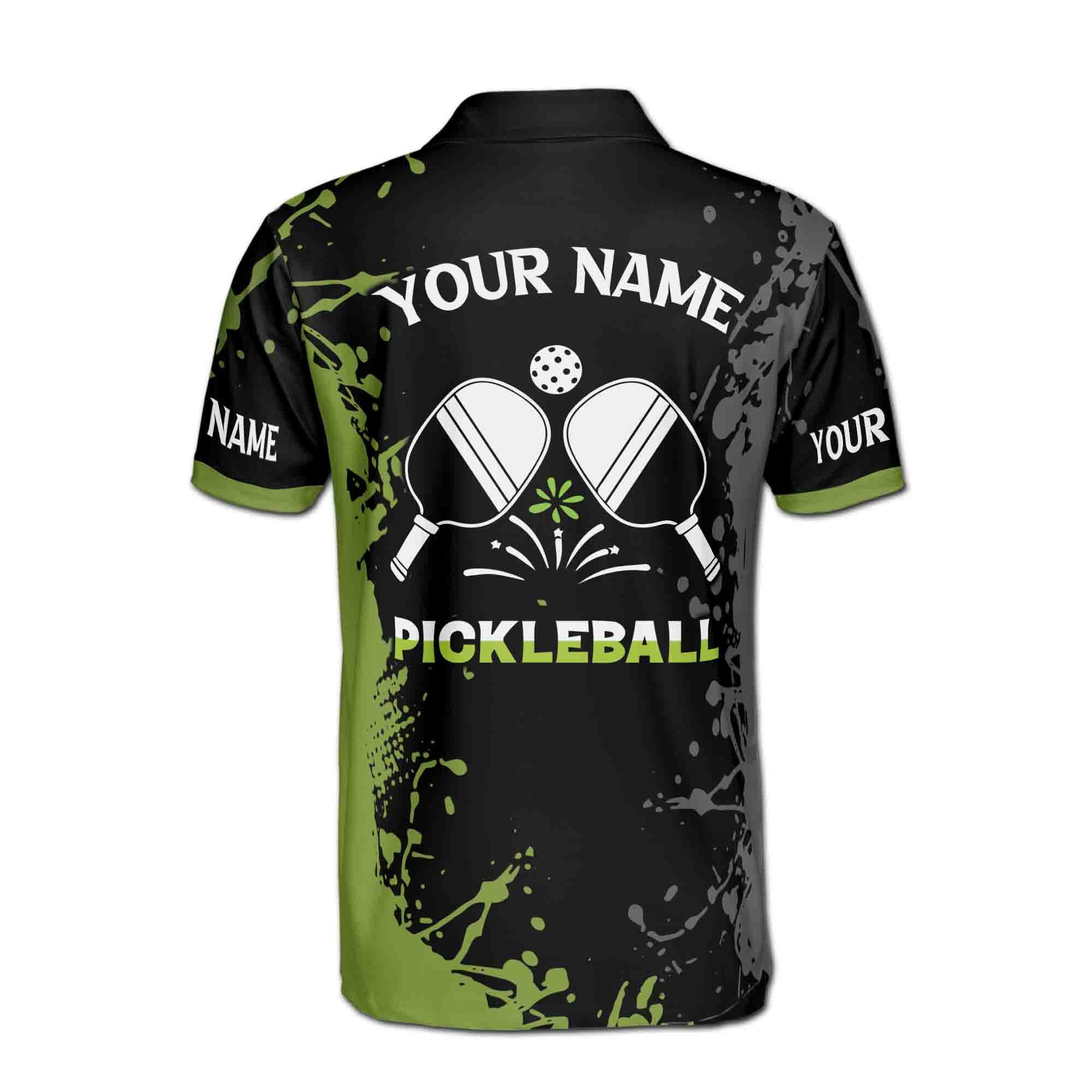 Personalized Name Team Lime Black Spatter Pickleball Men's Polo Shirt - Image 3