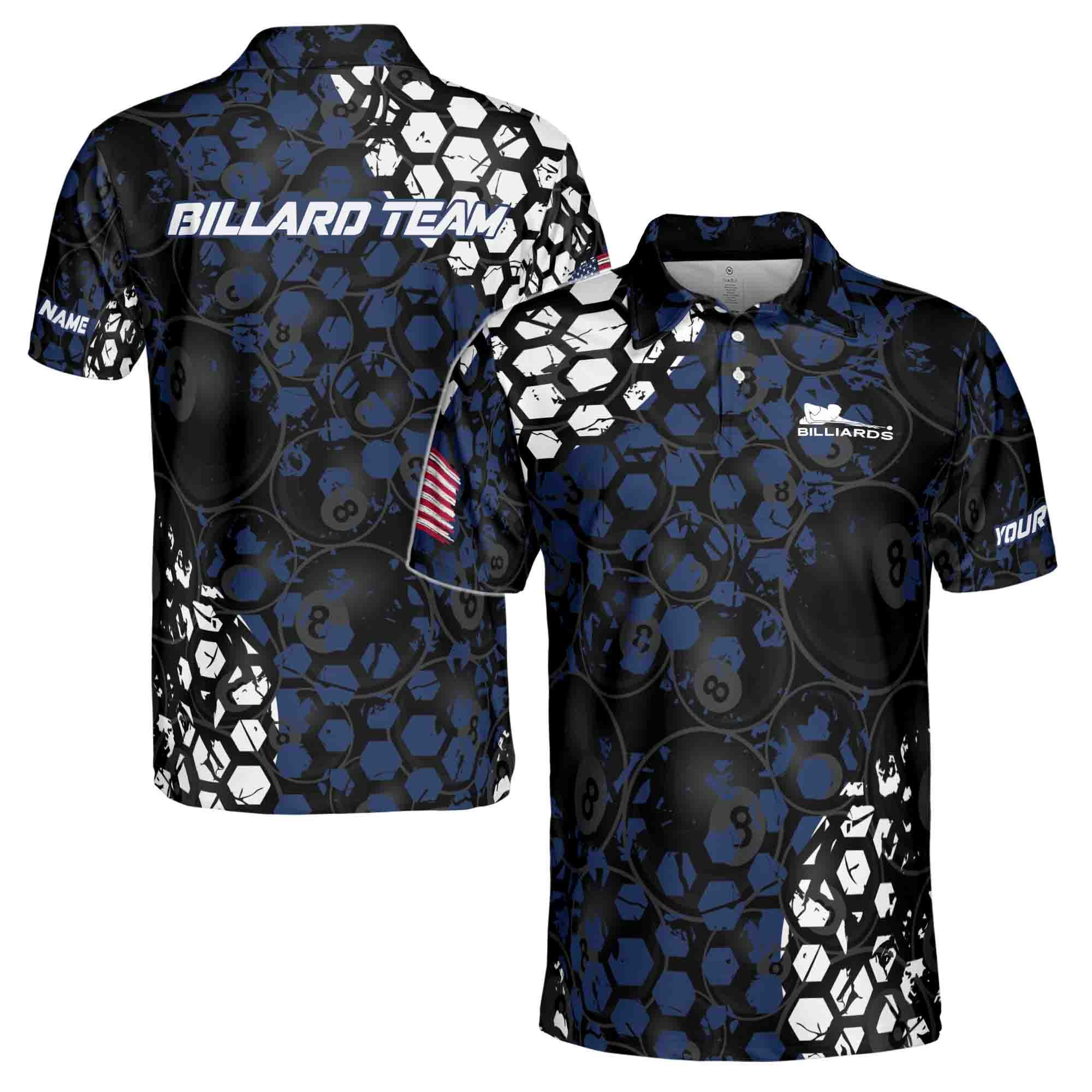 Personalized Name, Team Name Blue Hive Billiard 8 Ball Men's Polo Shirt