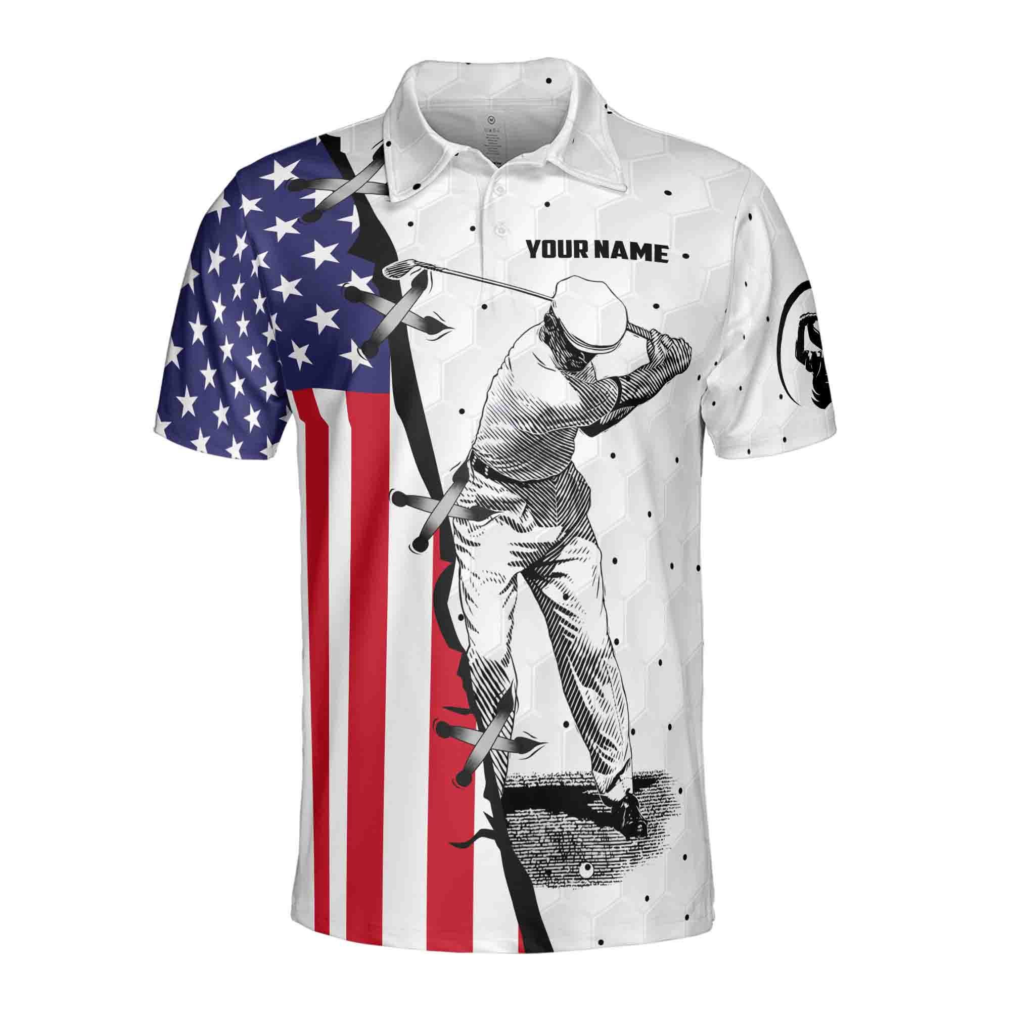 Alternative view of Personalized Name, Team Name Golf American Flag Men's Polo Shirt