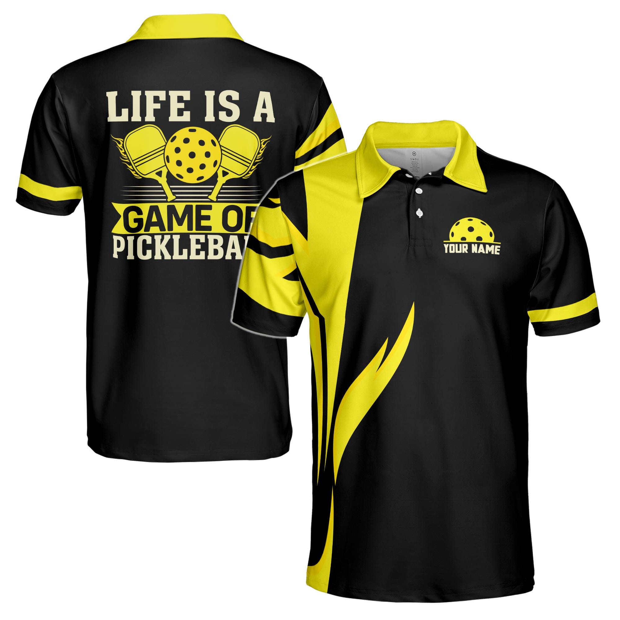 Personalized Name Team Name Life Is A Game Of Pickleball Men's Polo Shirt