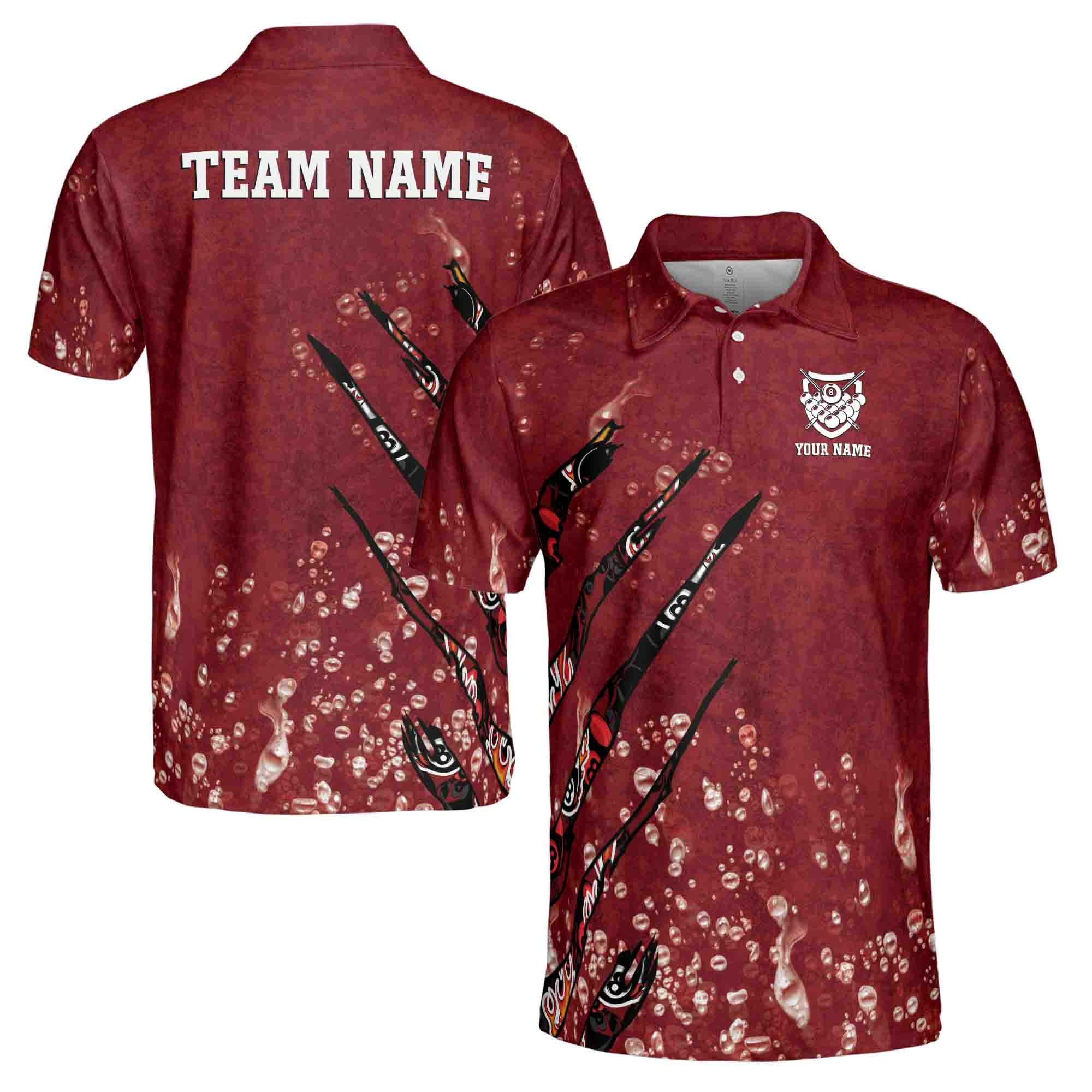 Personalized Name Team Name Maroon 8 Balls Pool Billiard Men's Polo Shirt